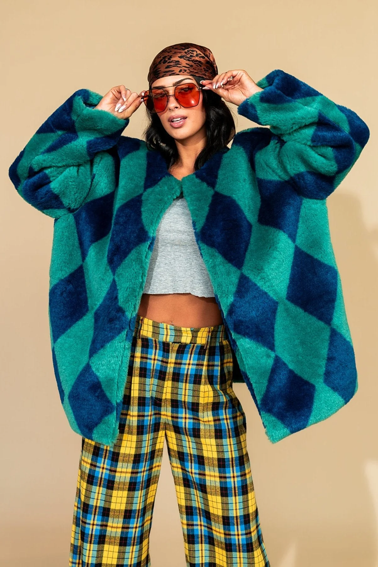 Blue Cosmos Faux Fur Coat