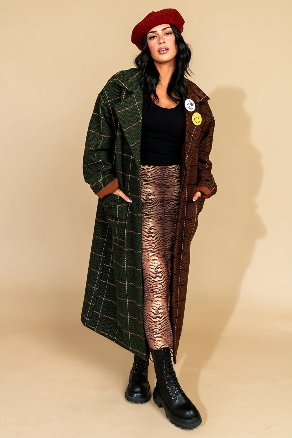 Libra Longline Half + Half Coat in OG Plaid