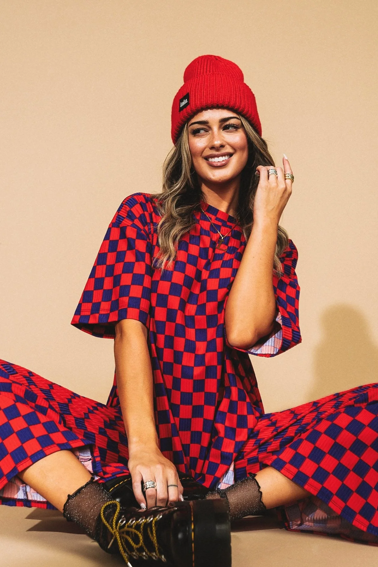 Lex Ribbed Checkerboard Playsuit in Fruity Cereal