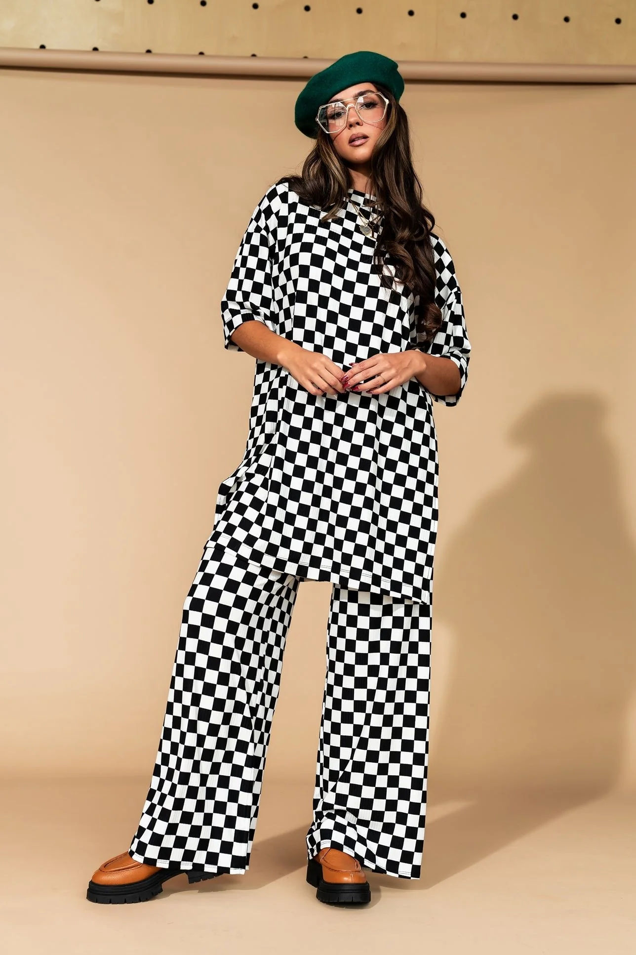 Leveled Up Ribbed Playsuit in Black + White Checkerboard