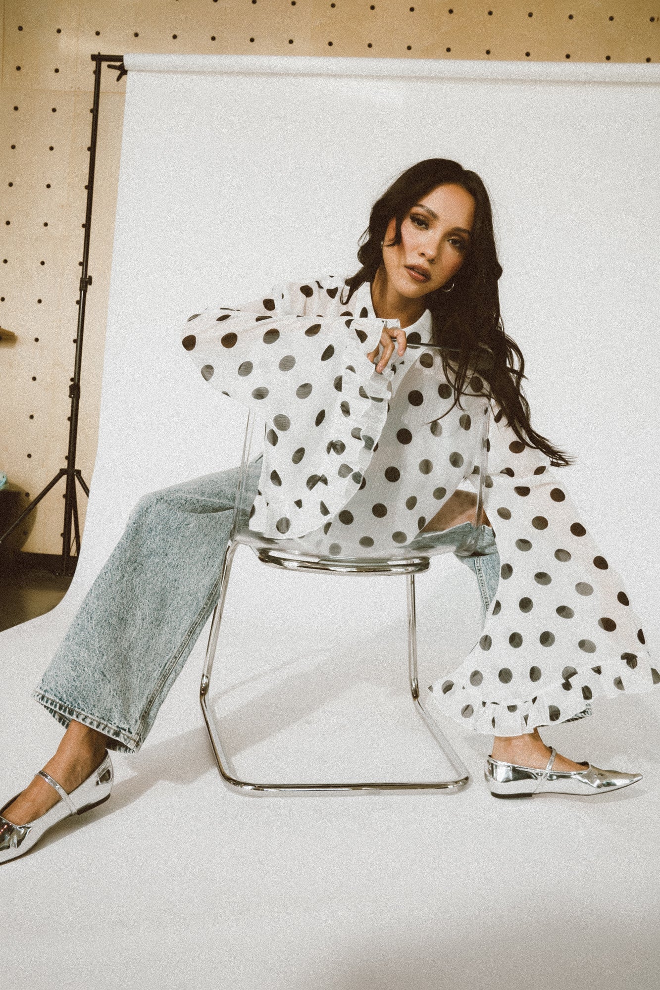 She Is The Moment Cropped Button Up in Polka Dot *RESTOCKED*