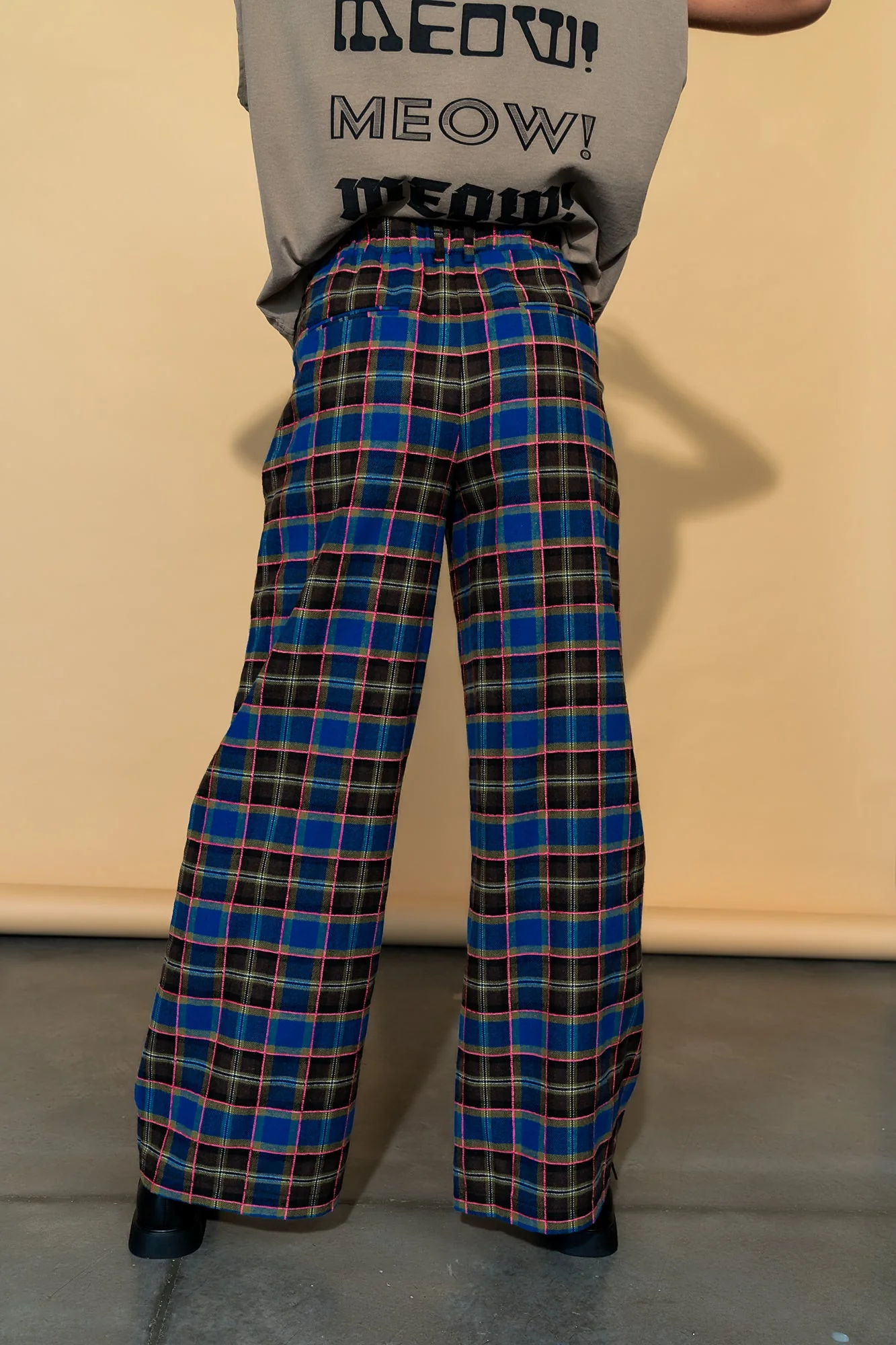 GILF Wide Leg Trousers in Blue + Brown
