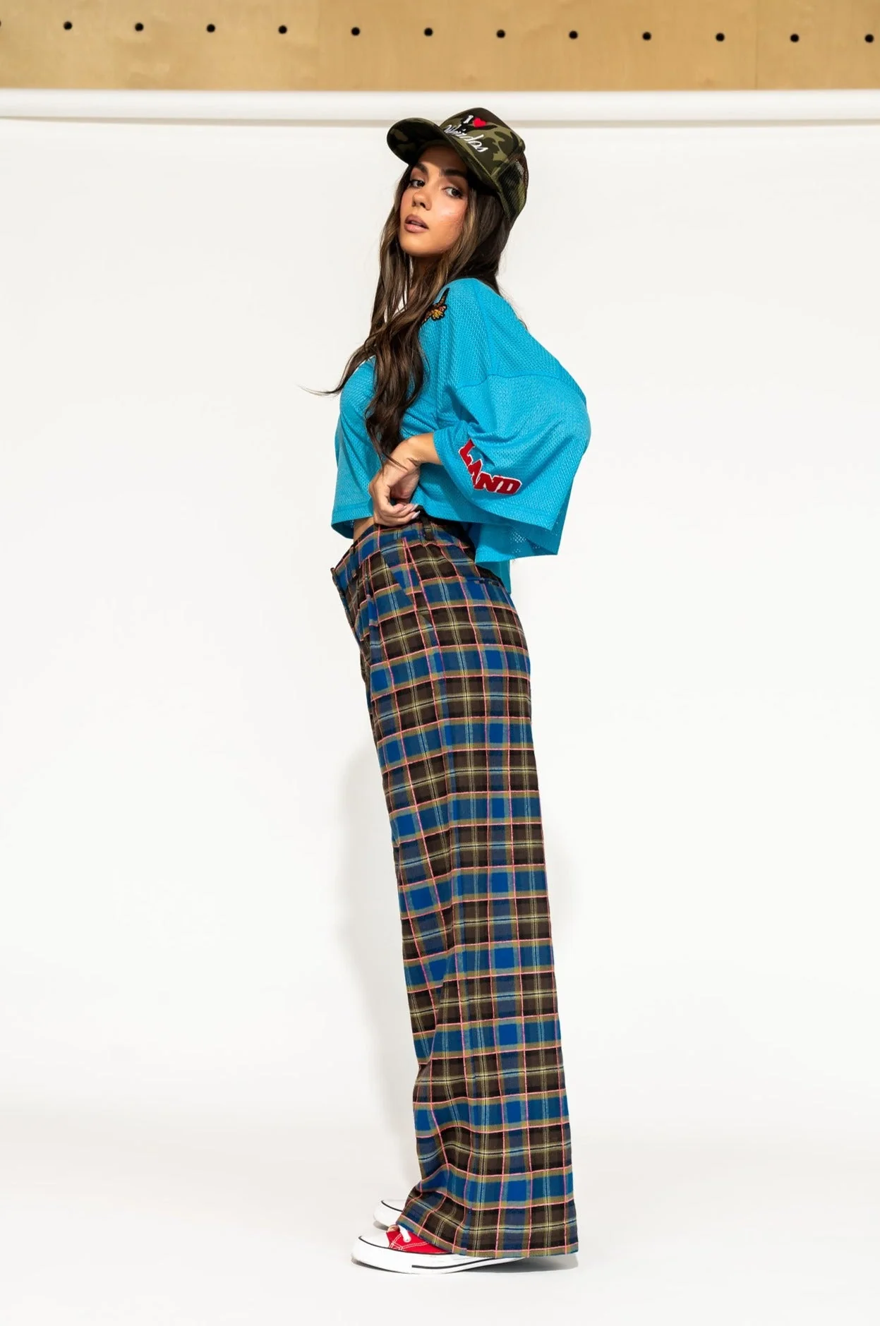 GILF Wide Leg Trousers in Blue + Brown