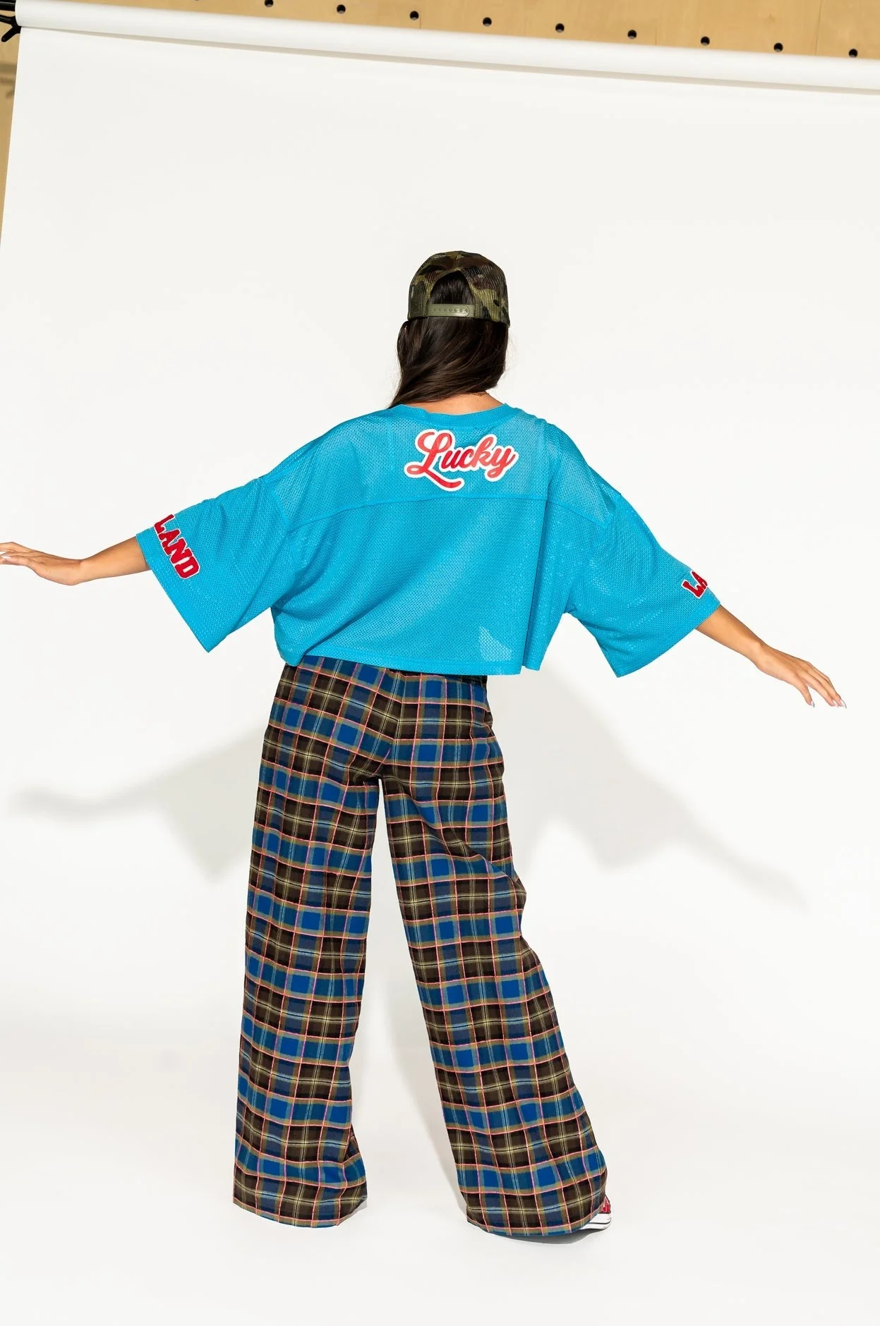 GILF Wide Leg Trousers in Blue + Brown