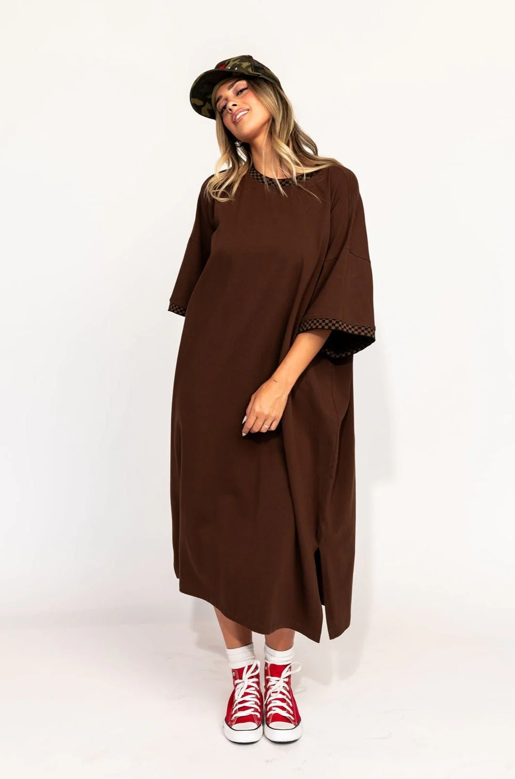 Frankie Dress in Mocha + Checkerboard