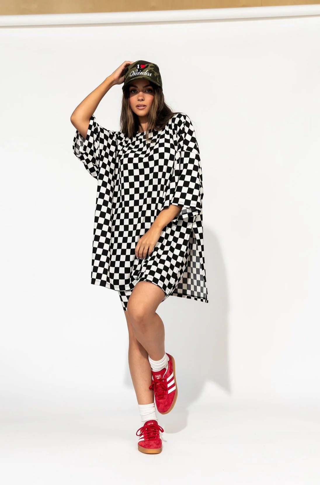 Malone Ribbed Biker Set in Black + White Checkerboard
