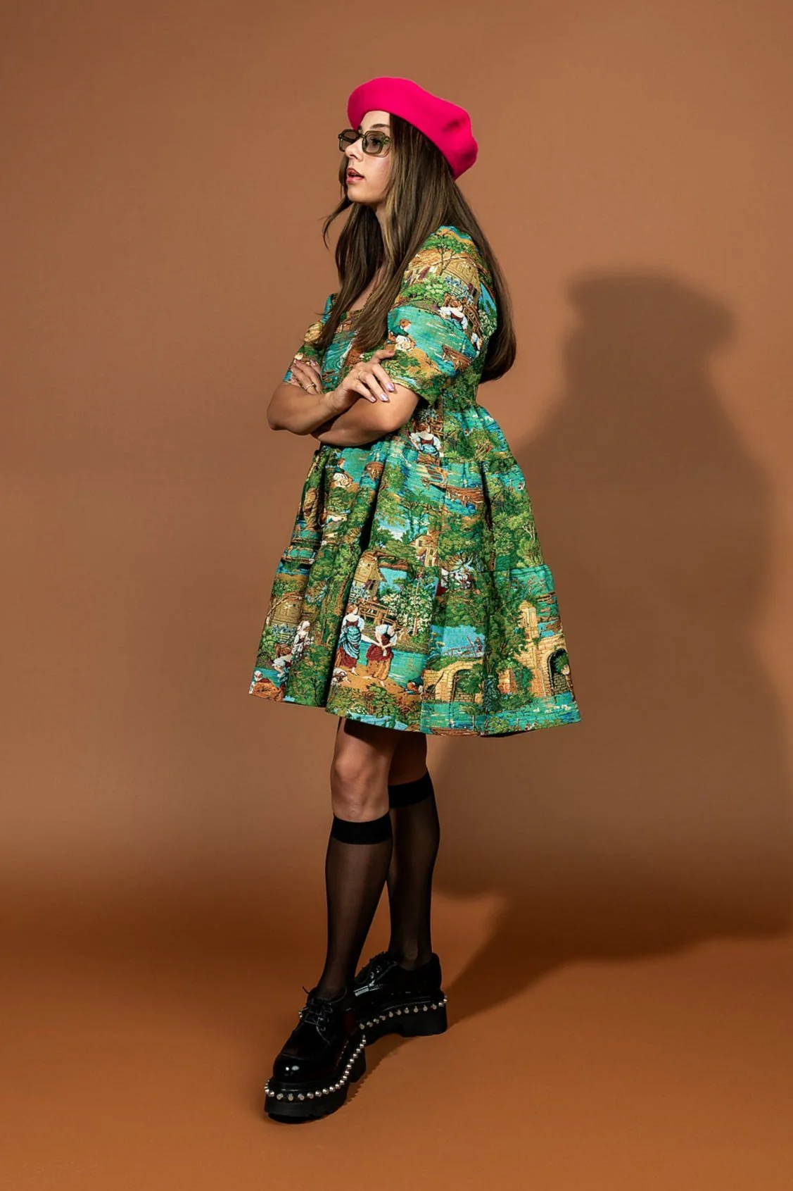 Estate Sale Jacquard Babydoll Dress in Grass is Greener