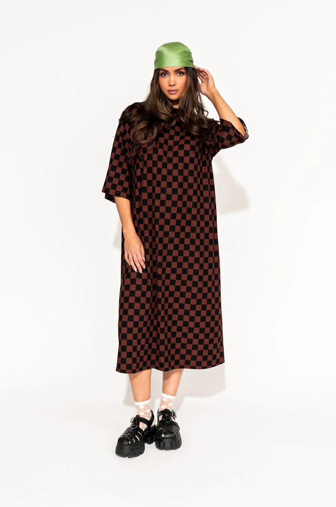 Ozzy Dress in Black + Mocha Checkerboard