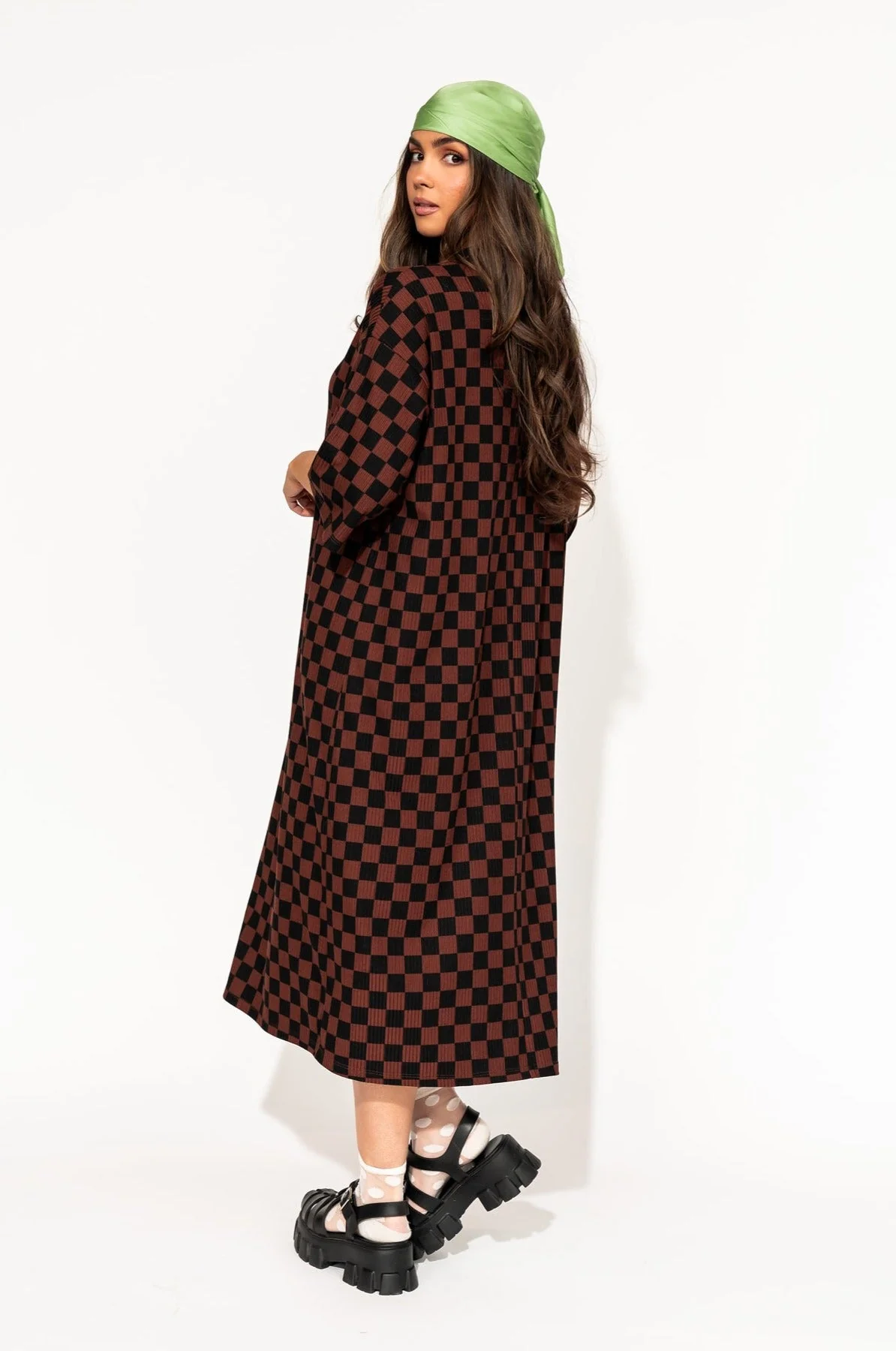 Ozzy Dress in Black + Mocha Checkerboard