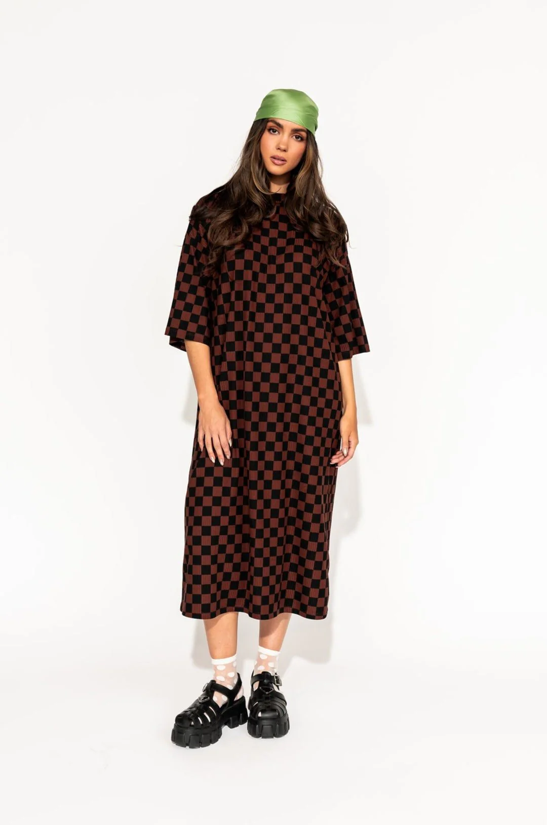 Ozzy Dress in Black + Mocha Checkerboard