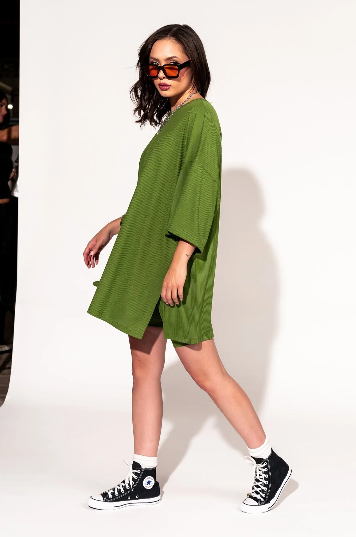 Malone Ribbed Biker Set in Avocado Green