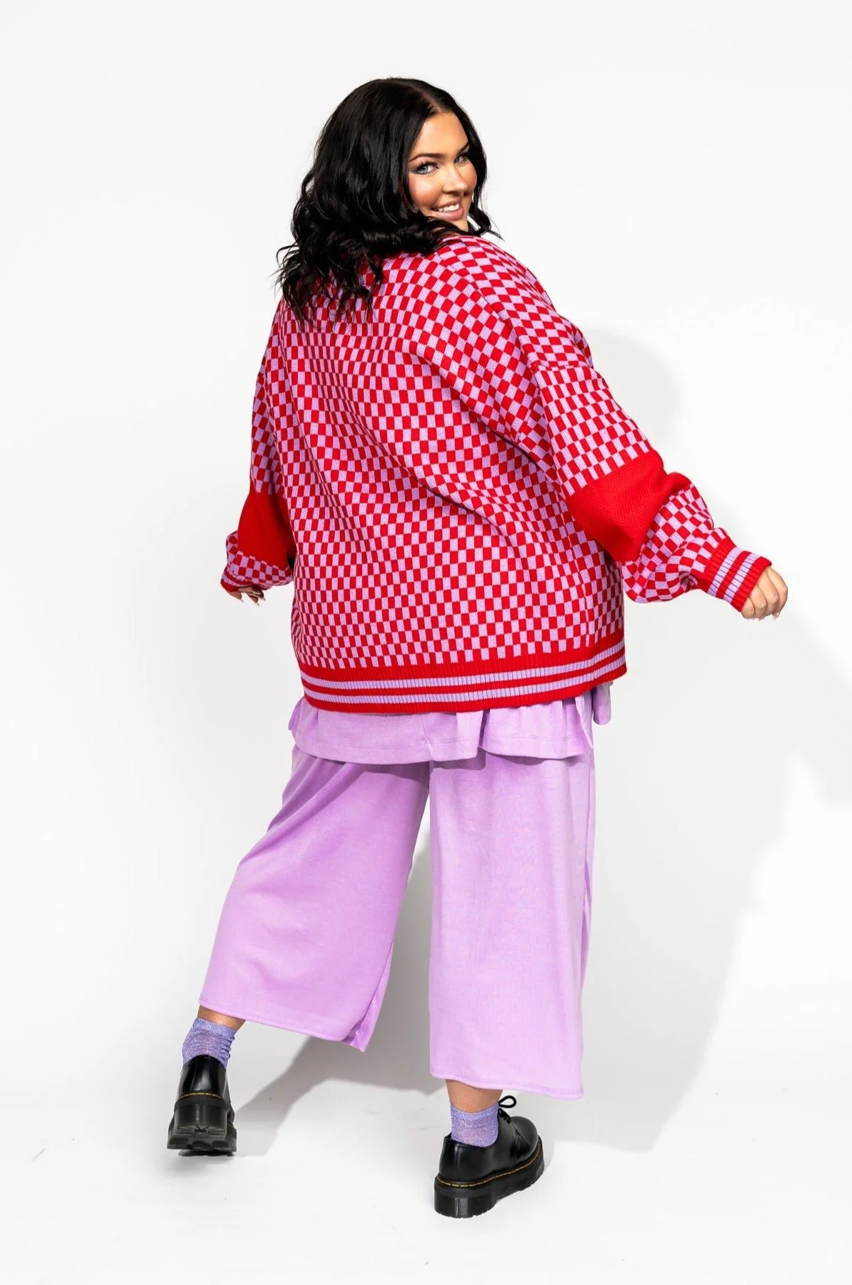 Get What I Want Grandpa Cardigan in Lavender + Red