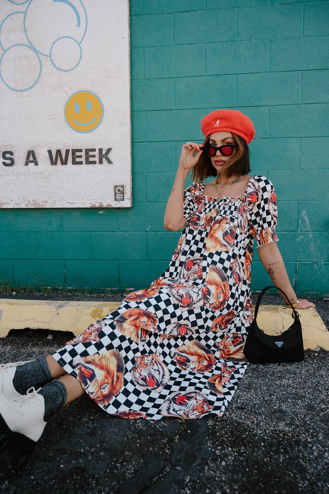Palm Springs Smocked Dress in Lions, Tigers, Check, Oh My!