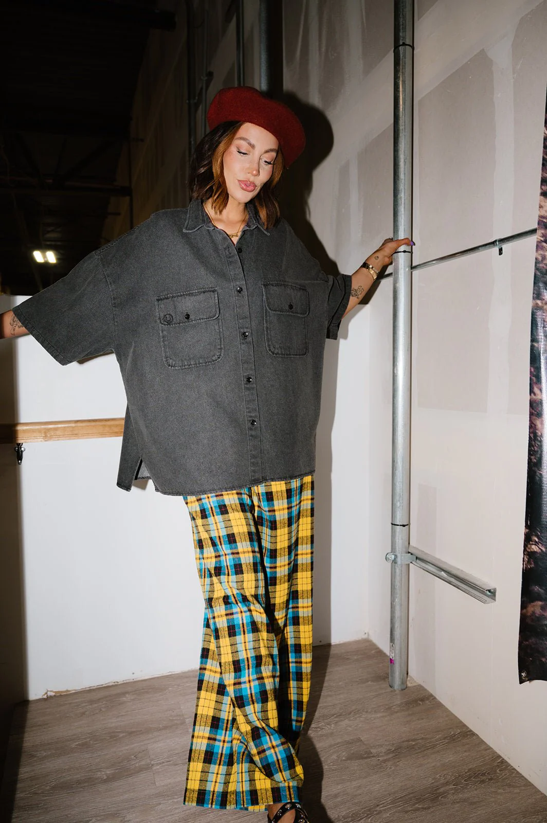 Let Them Talk Oversized Denim Button Up in Vintage Black