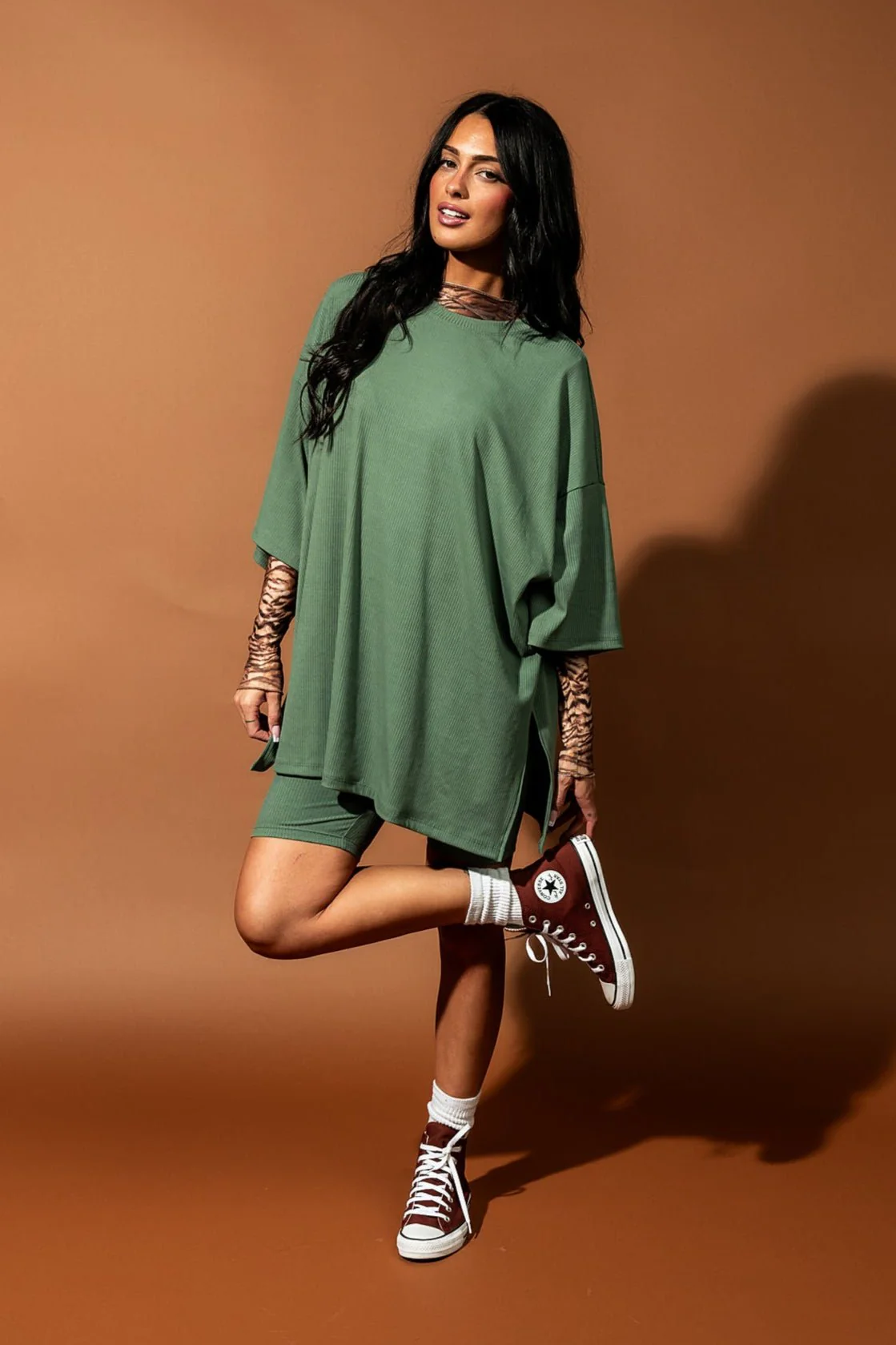 Malone Ribbed Biker Set in Sage