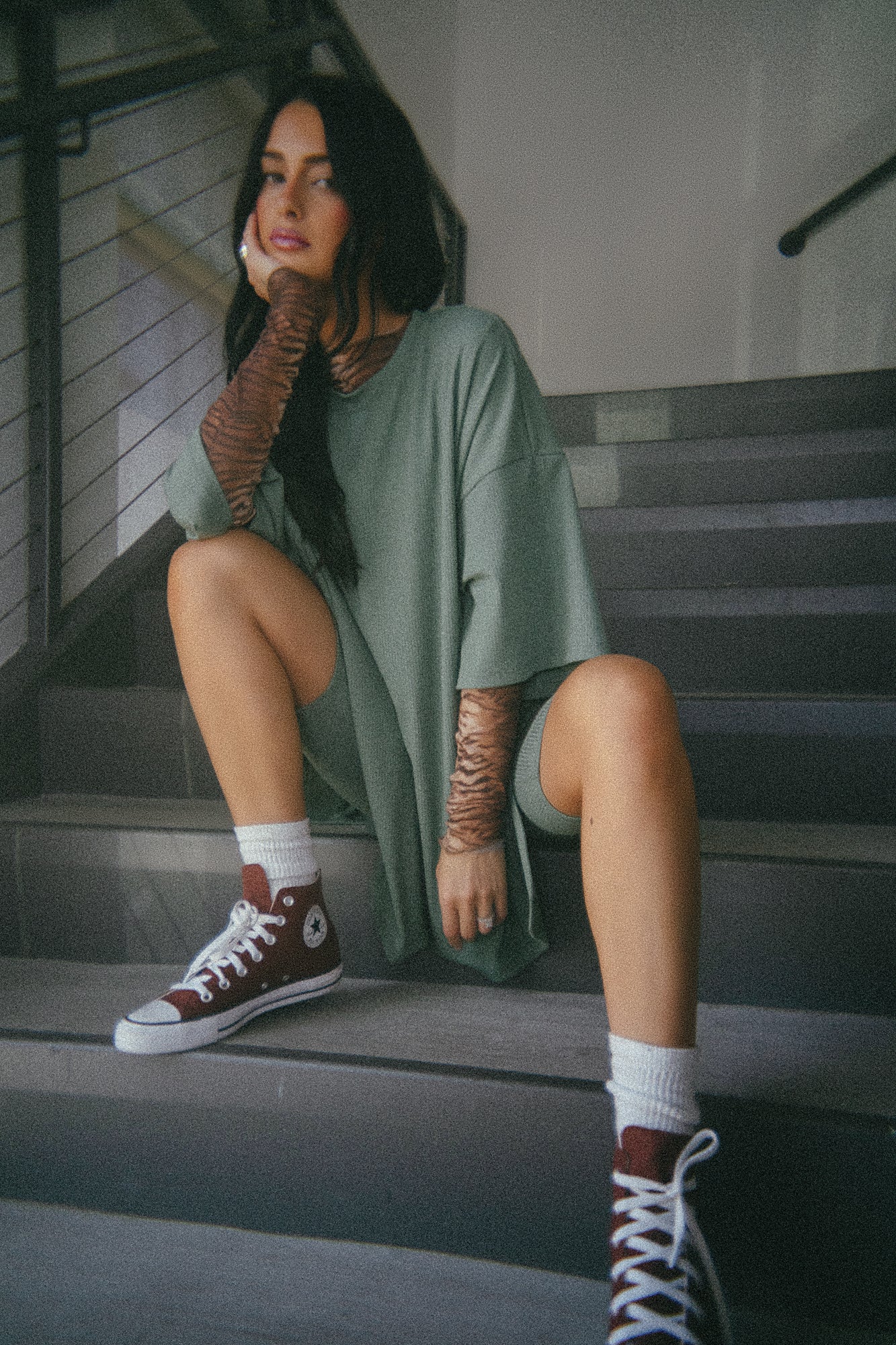 Malone Ribbed Biker Set in Sage