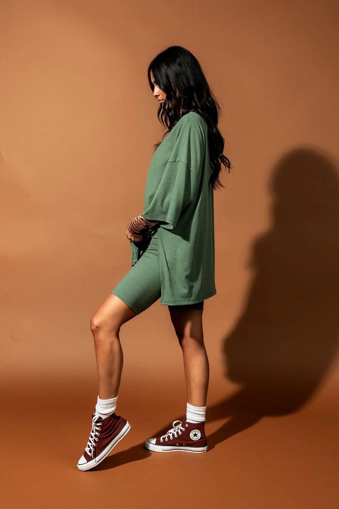 Malone Ribbed Biker Set in Sage