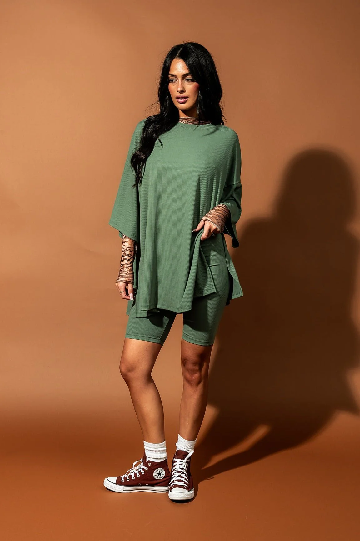 Malone Ribbed Biker Set in Sage