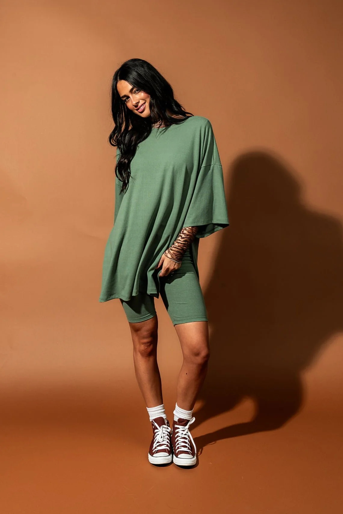 Malone Ribbed Biker Set in Sage