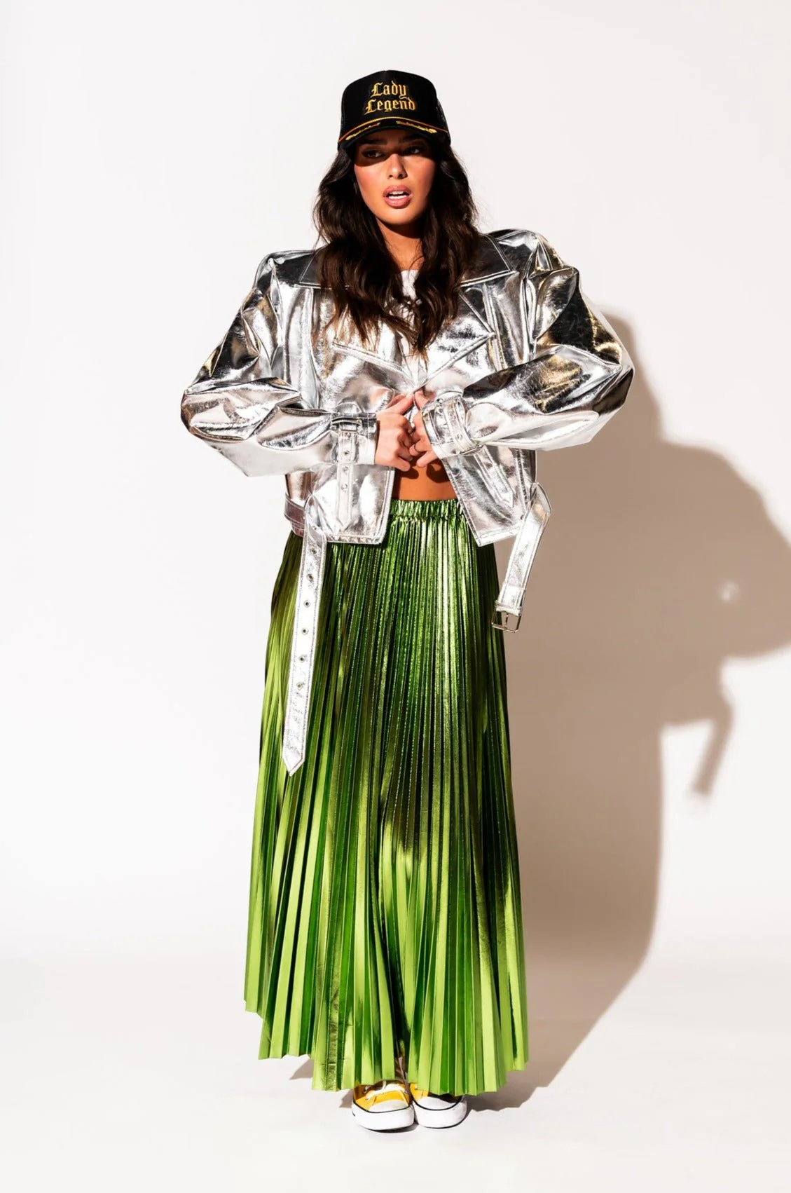 Vegan Leather Metallic Moto Jacket in Silver