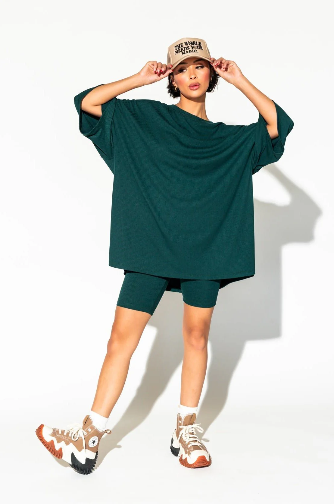 Malone Ribbed Biker Set in Emerald