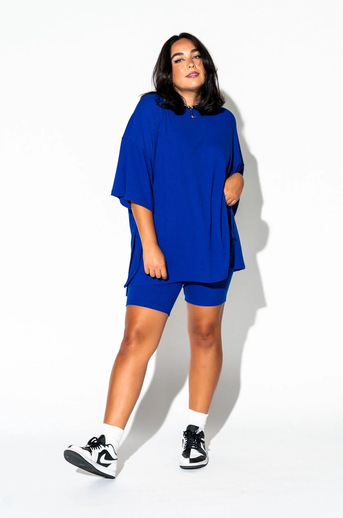 Malone Ribbed Biker Set in Royal Blue