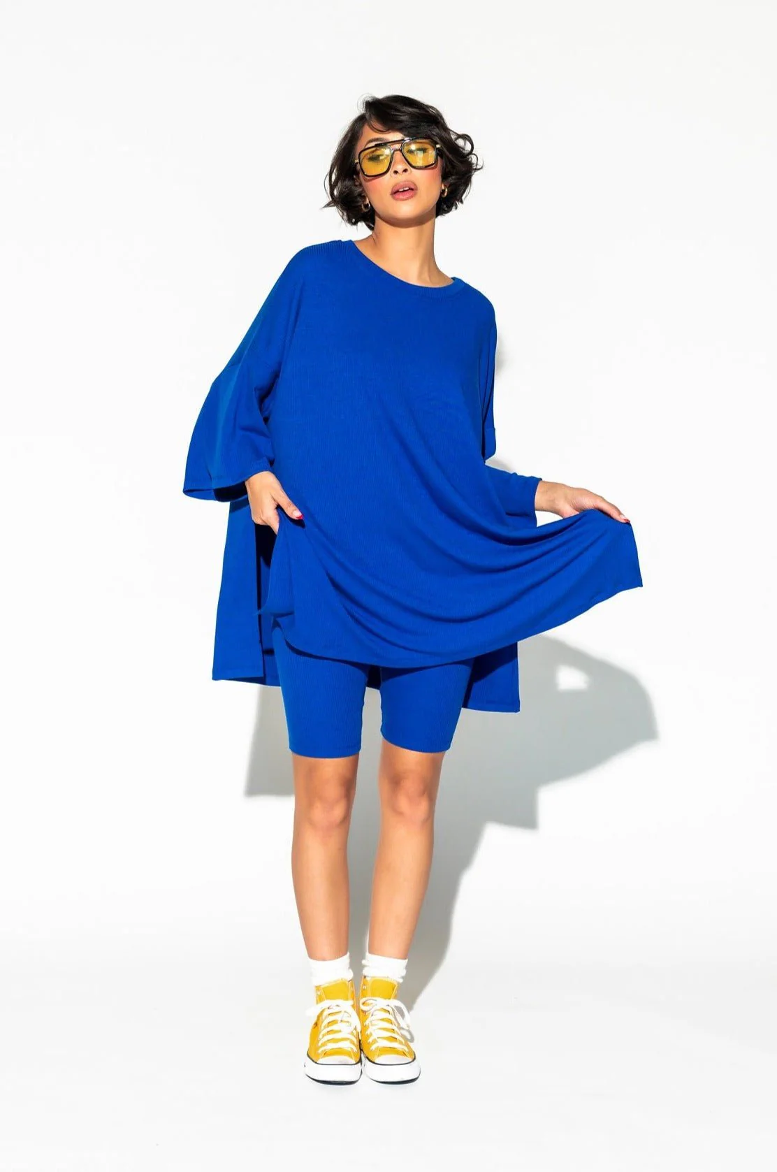 Malone Ribbed Biker Set in Royal Blue