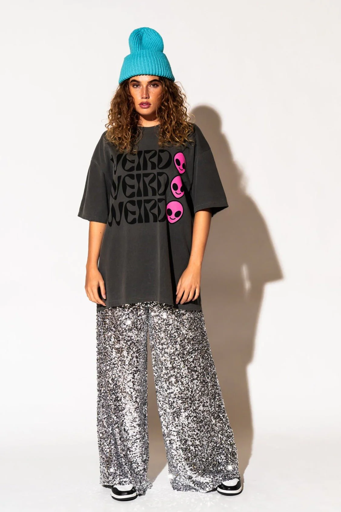 Weirdo Alien Tee in Charcoal + Pink
