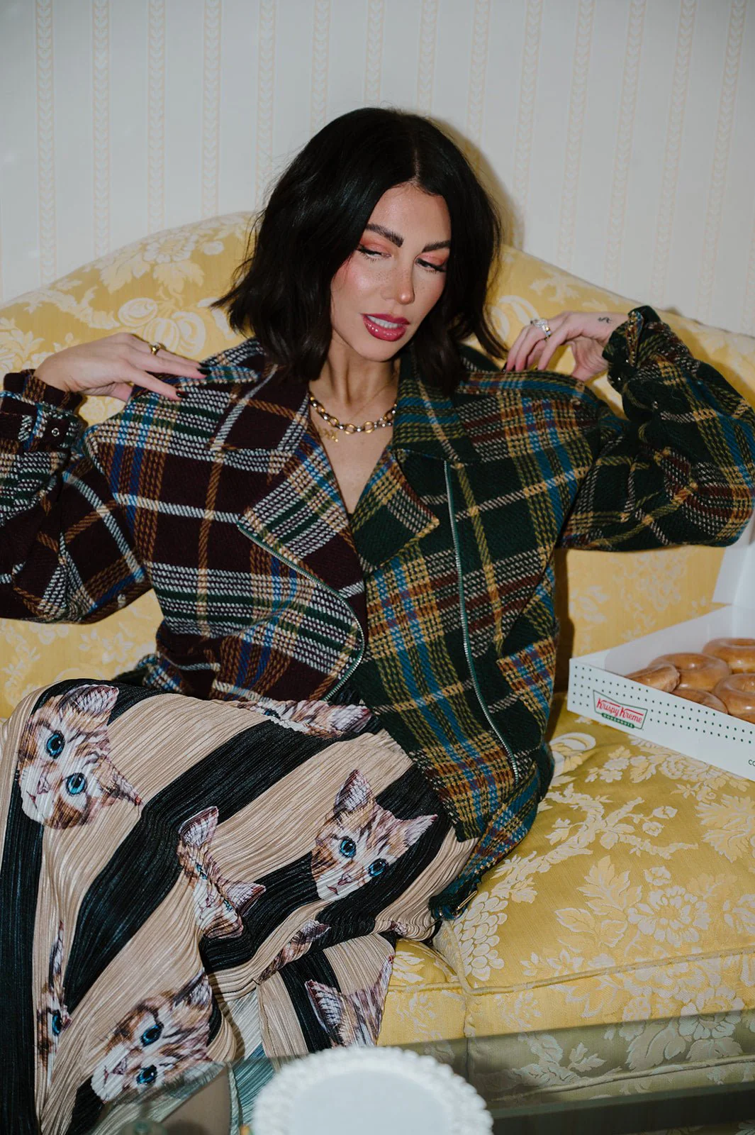 Sagittarius Half + Half Plaid Moto Jacket