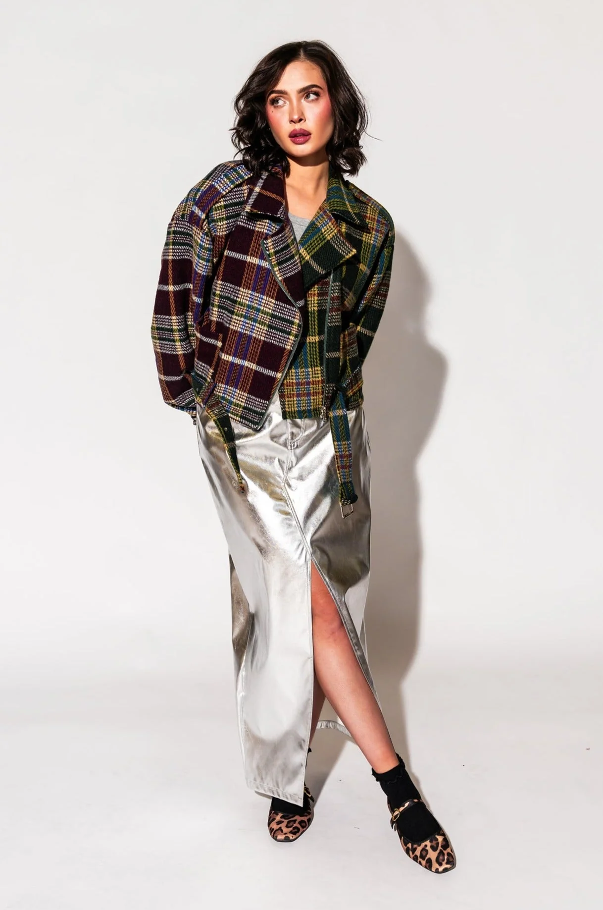 Sagittarius Half + Half Plaid Moto Jacket