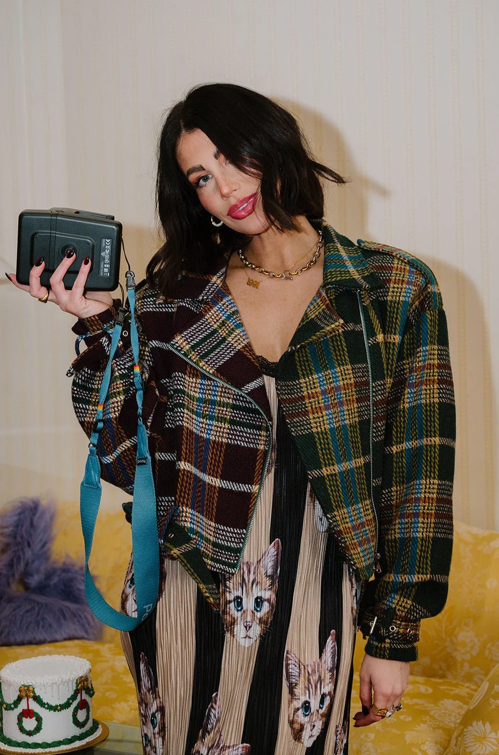 Sagittarius Half + Half Plaid Moto Jacket