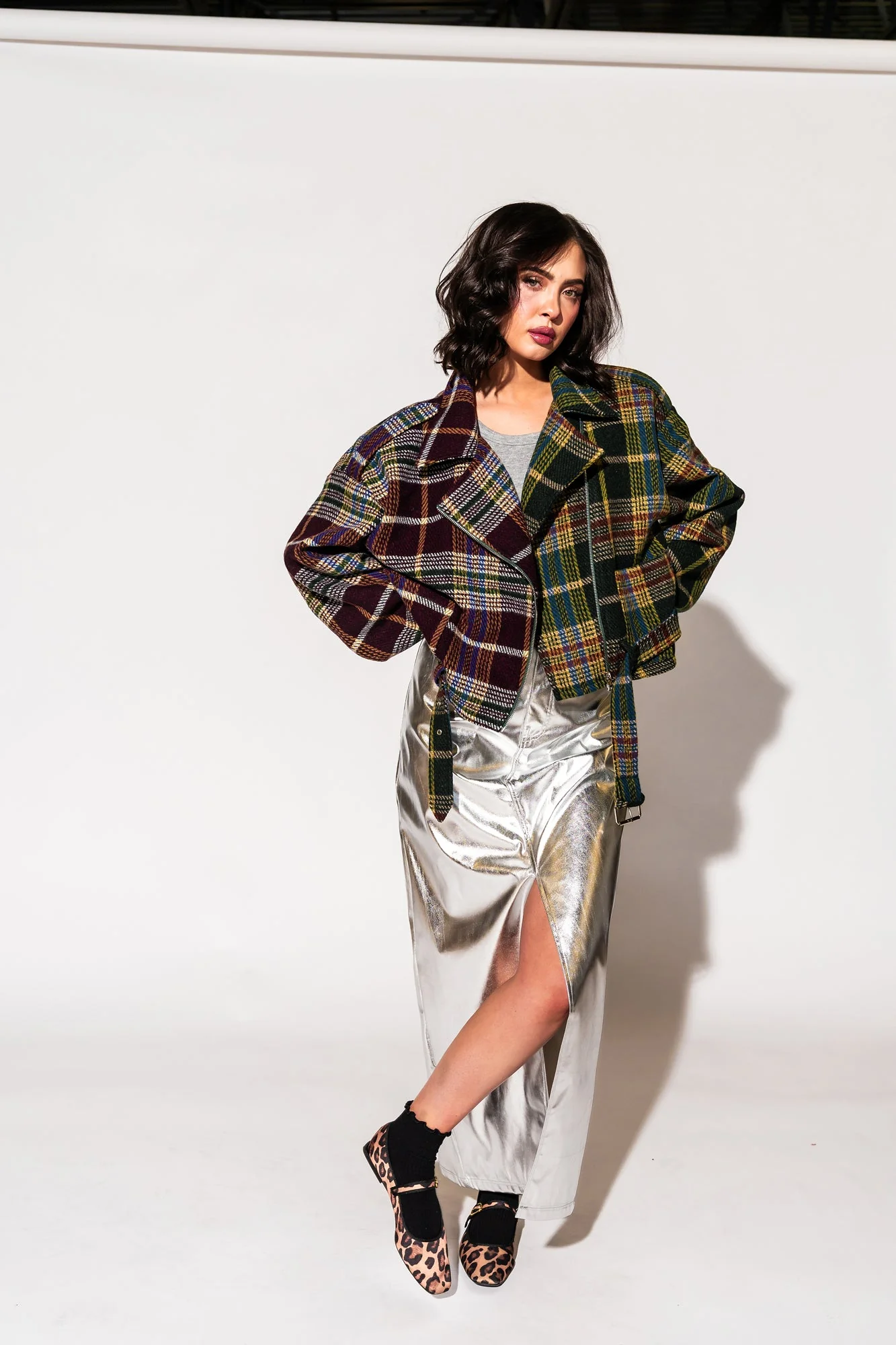 Sagittarius Half + Half Plaid Moto Jacket