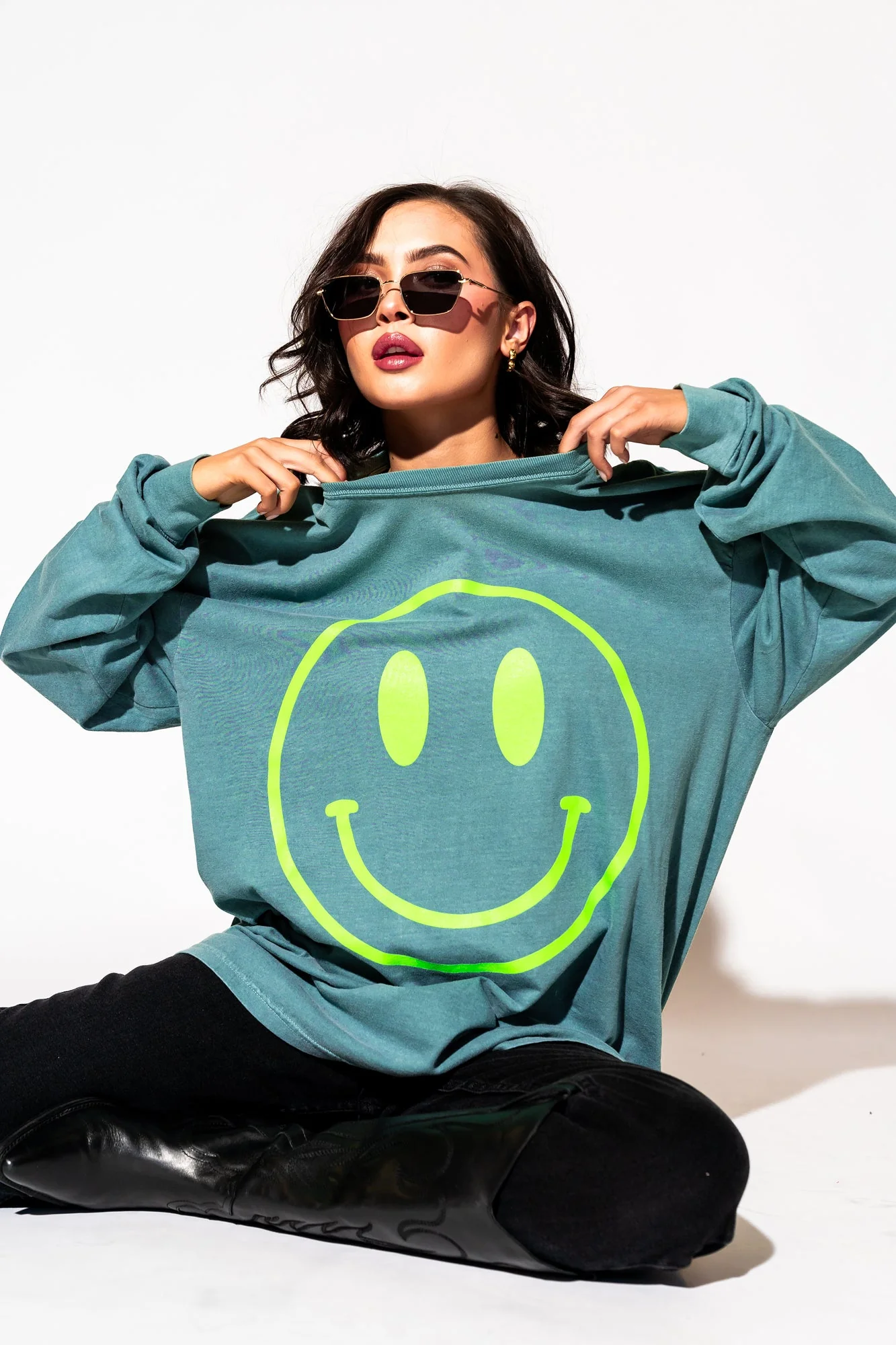The World Needs Your Magic Oversized Long Sleeve Tee in Sage + Neon