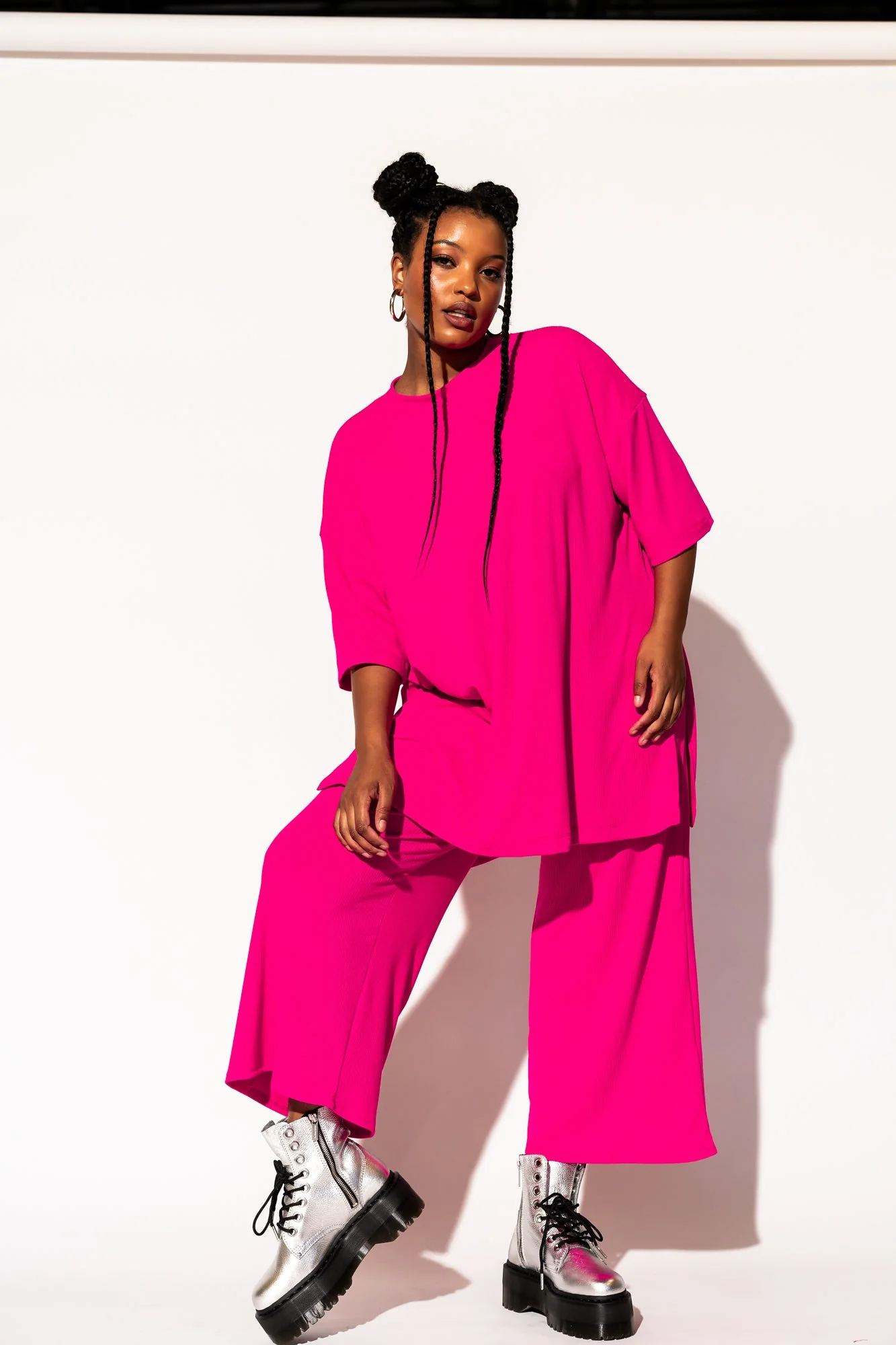 Lex Ribbed Playsuit in Hot Pink