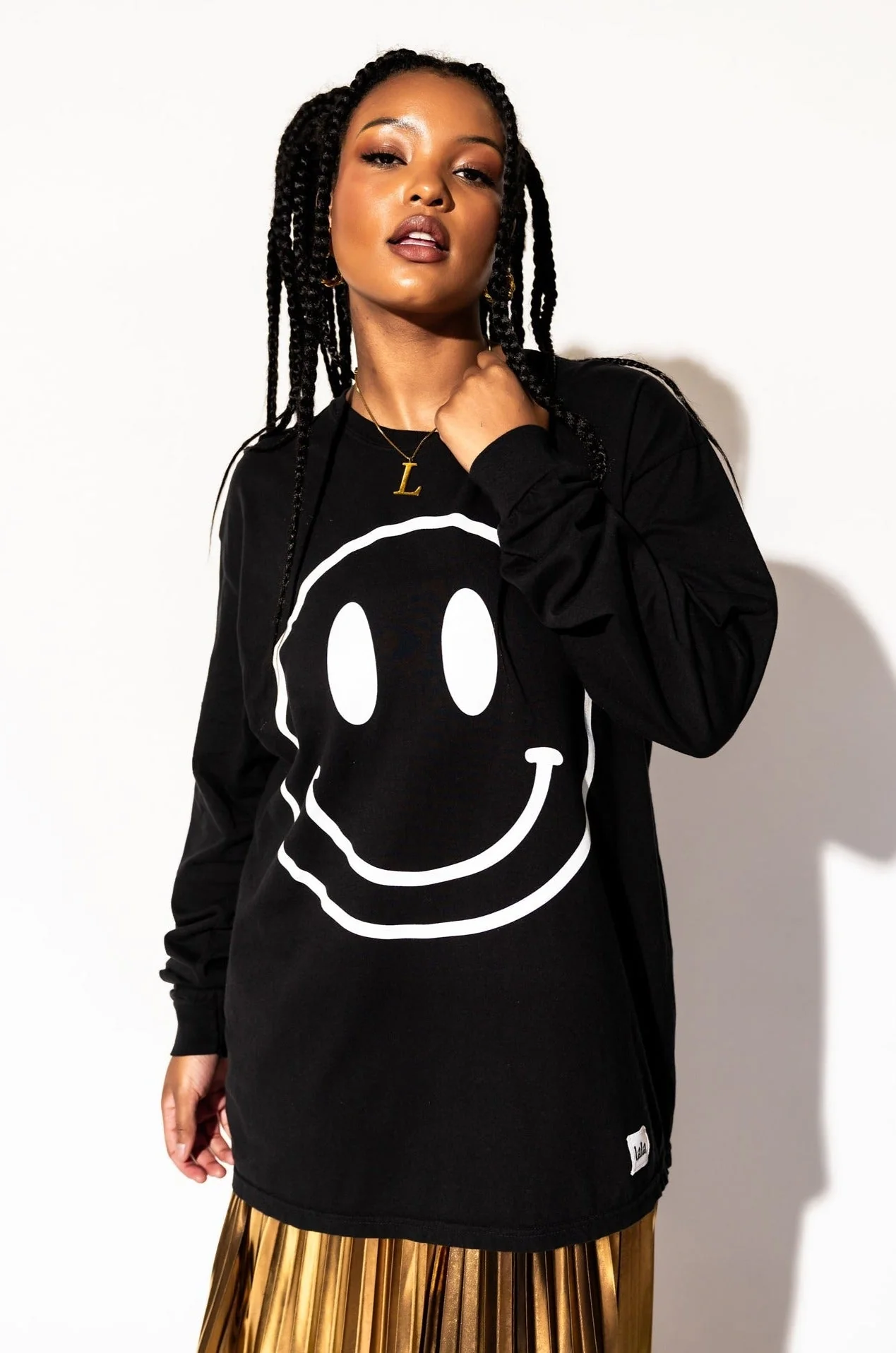 The World Needs Your Magic Groovy Oversized Long Sleeve Tee in Black + White