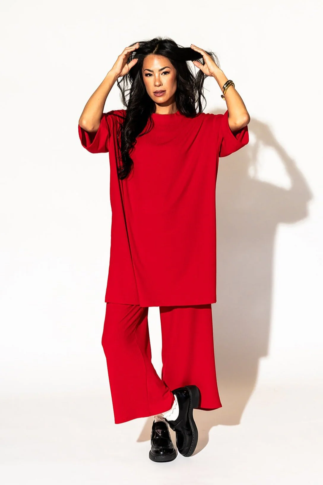 Lex Ribbed Playsuit in Cherry Red