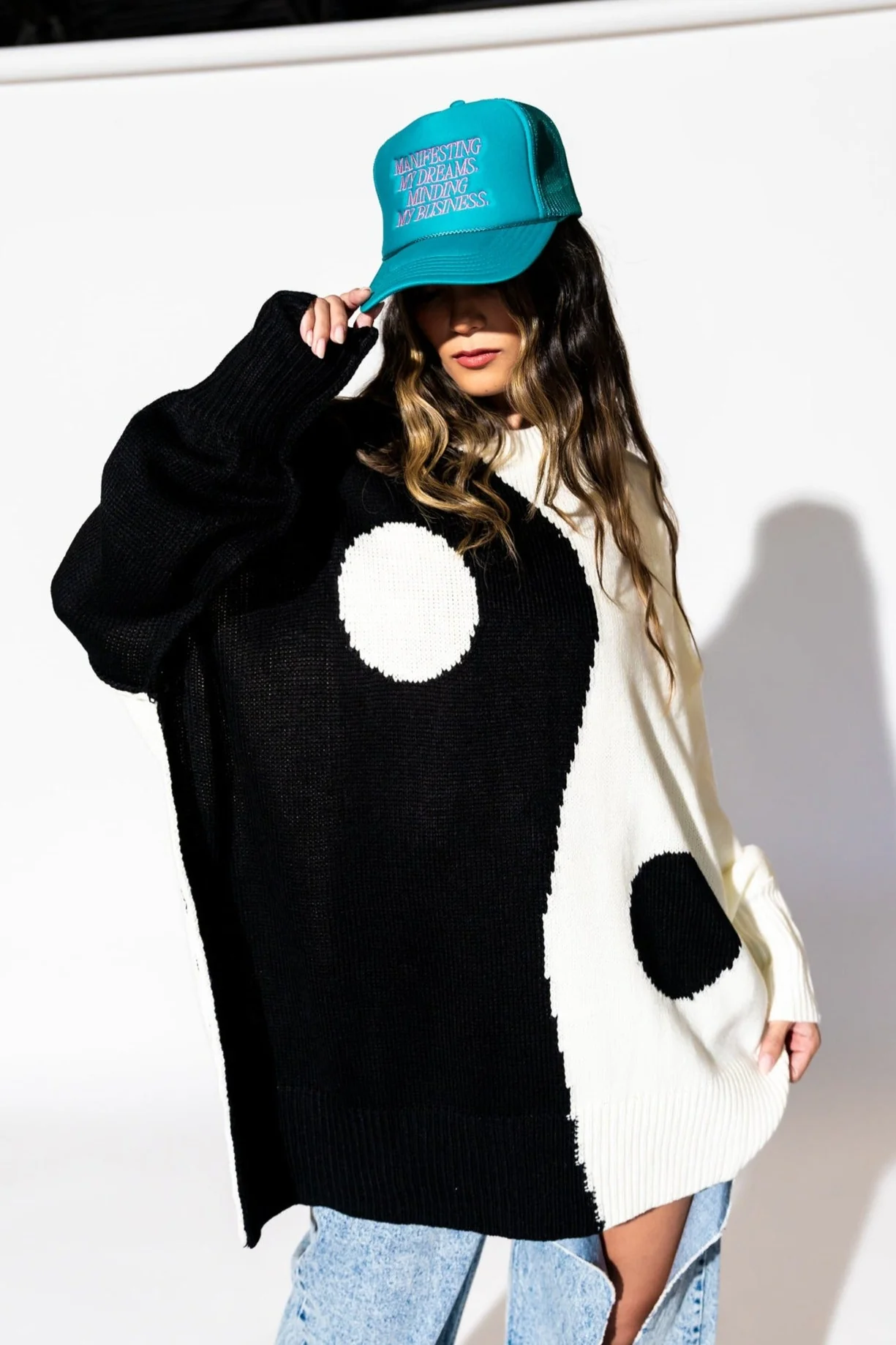 Yin Yang Gang Oversized Knit in Black + White