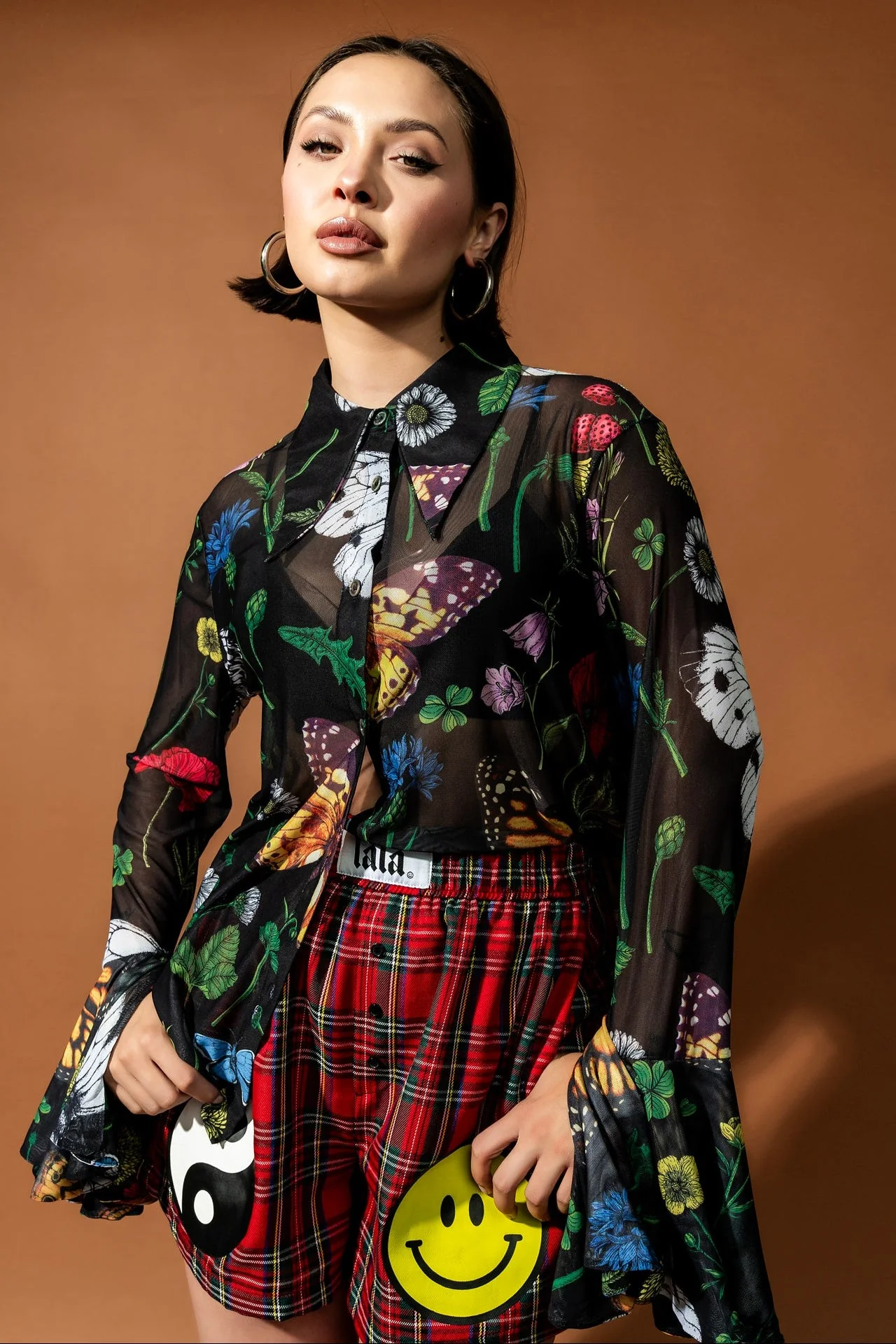 Paris For The Weekend Mesh Button Up in Folklore Florals
