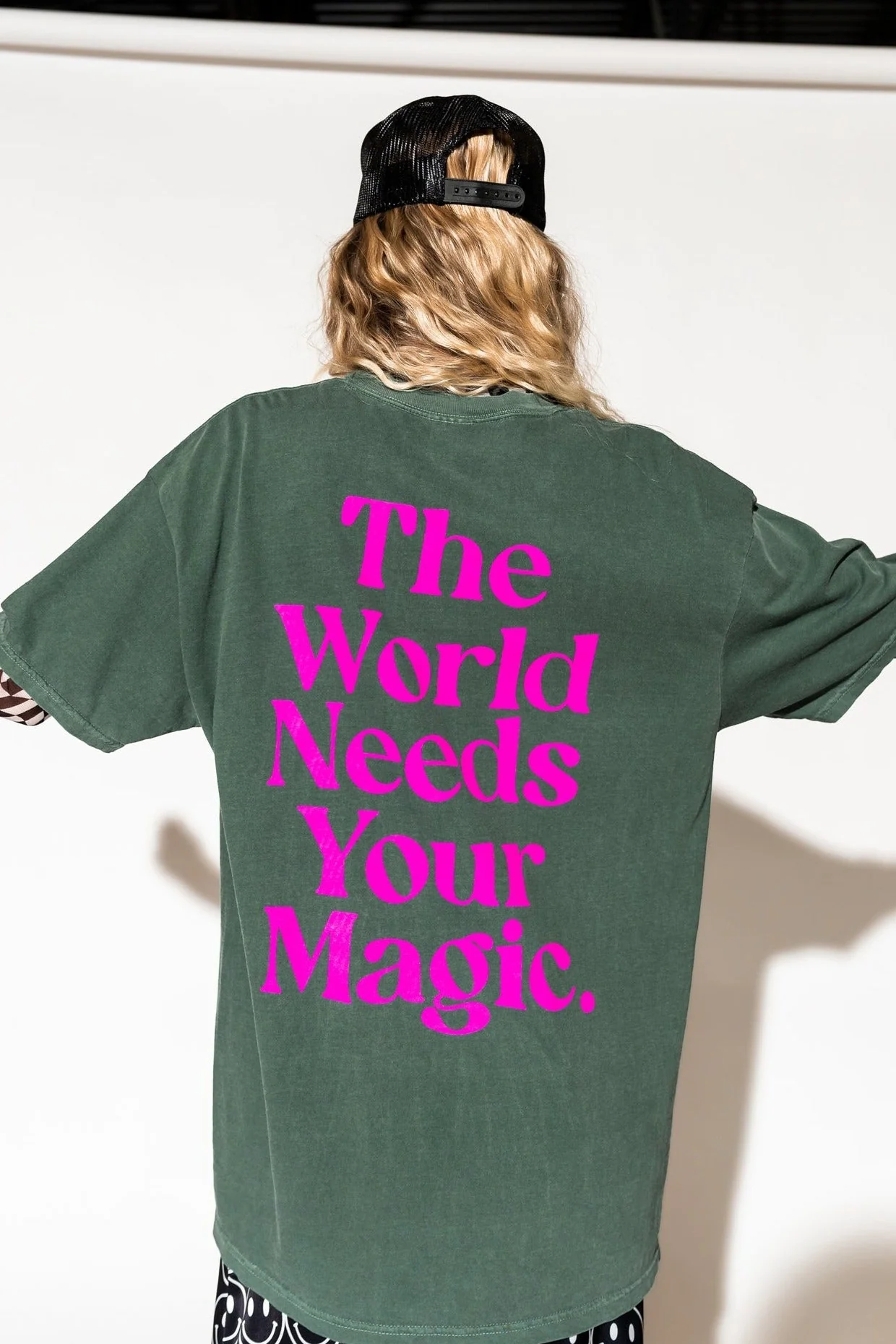 The World Needs Your Magic Oversized Tee in Jade + Pink *RESTOCKED*