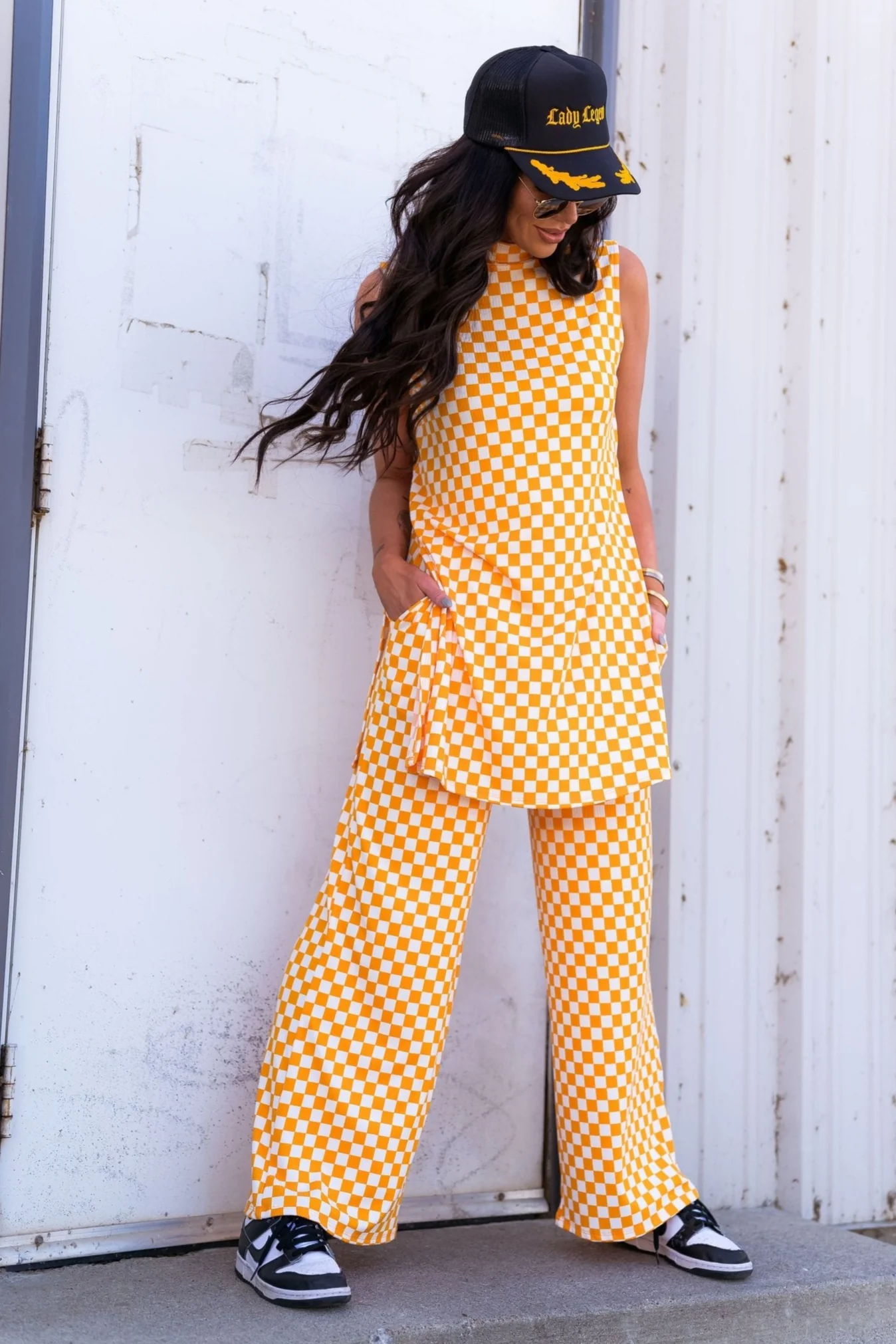 Gigi Sleeveless Ribbed Playsuit in Sunshine Check
