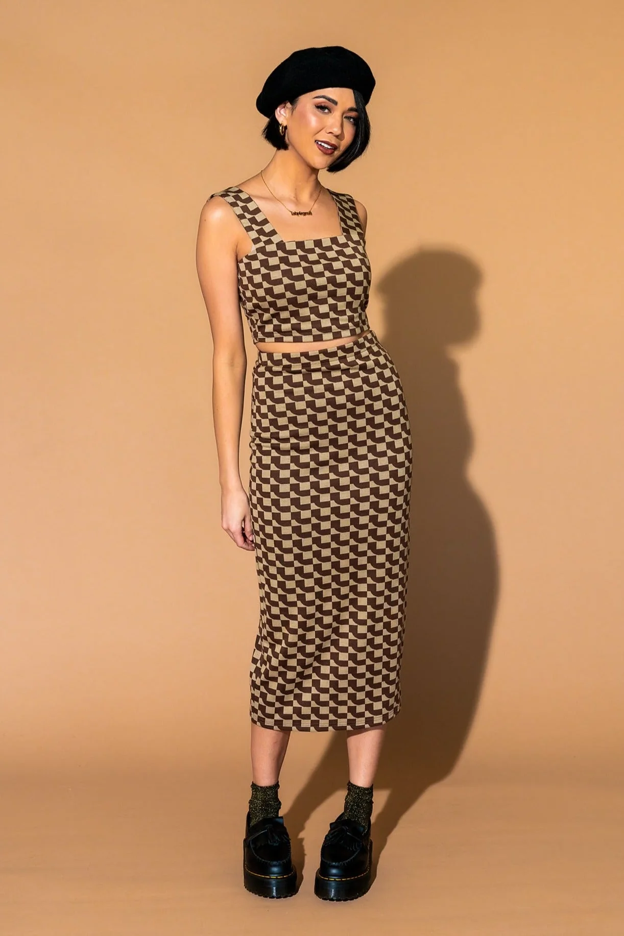 Looking Good Print Top + Skirt Set in Mocha Geo