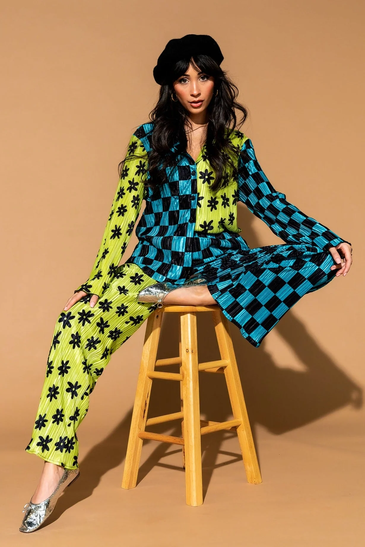Long Sleeve Plissé Set in Retro Dream Half + Half