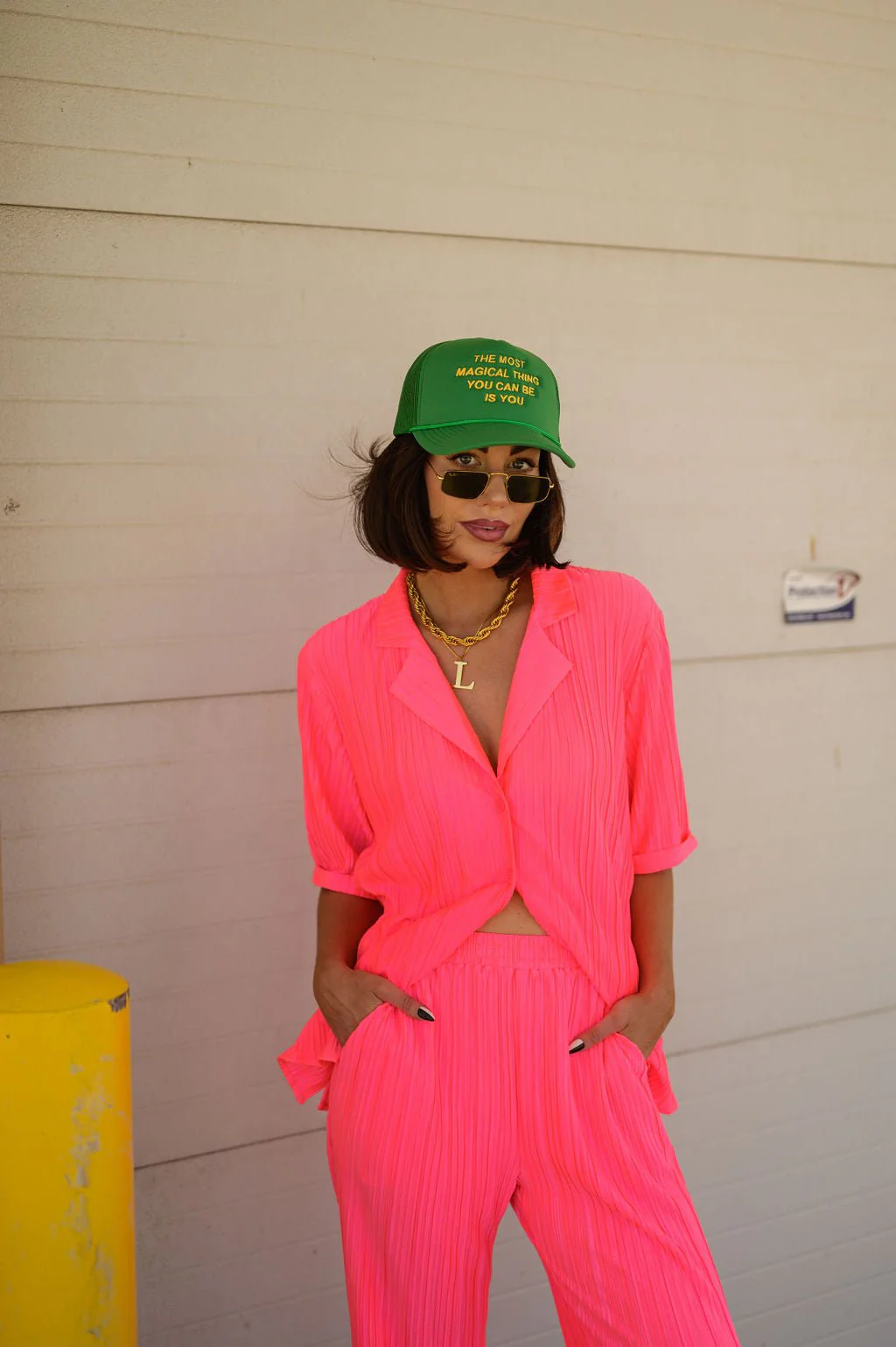 The World is Yours Plissé Set in Electric Pink