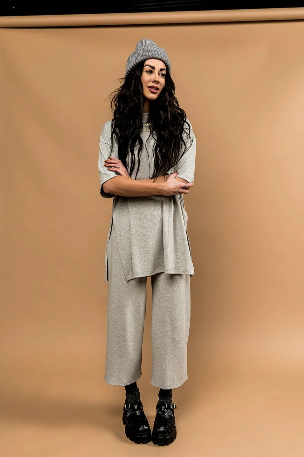 Lex Ribbed Playsuit in Heather Grey