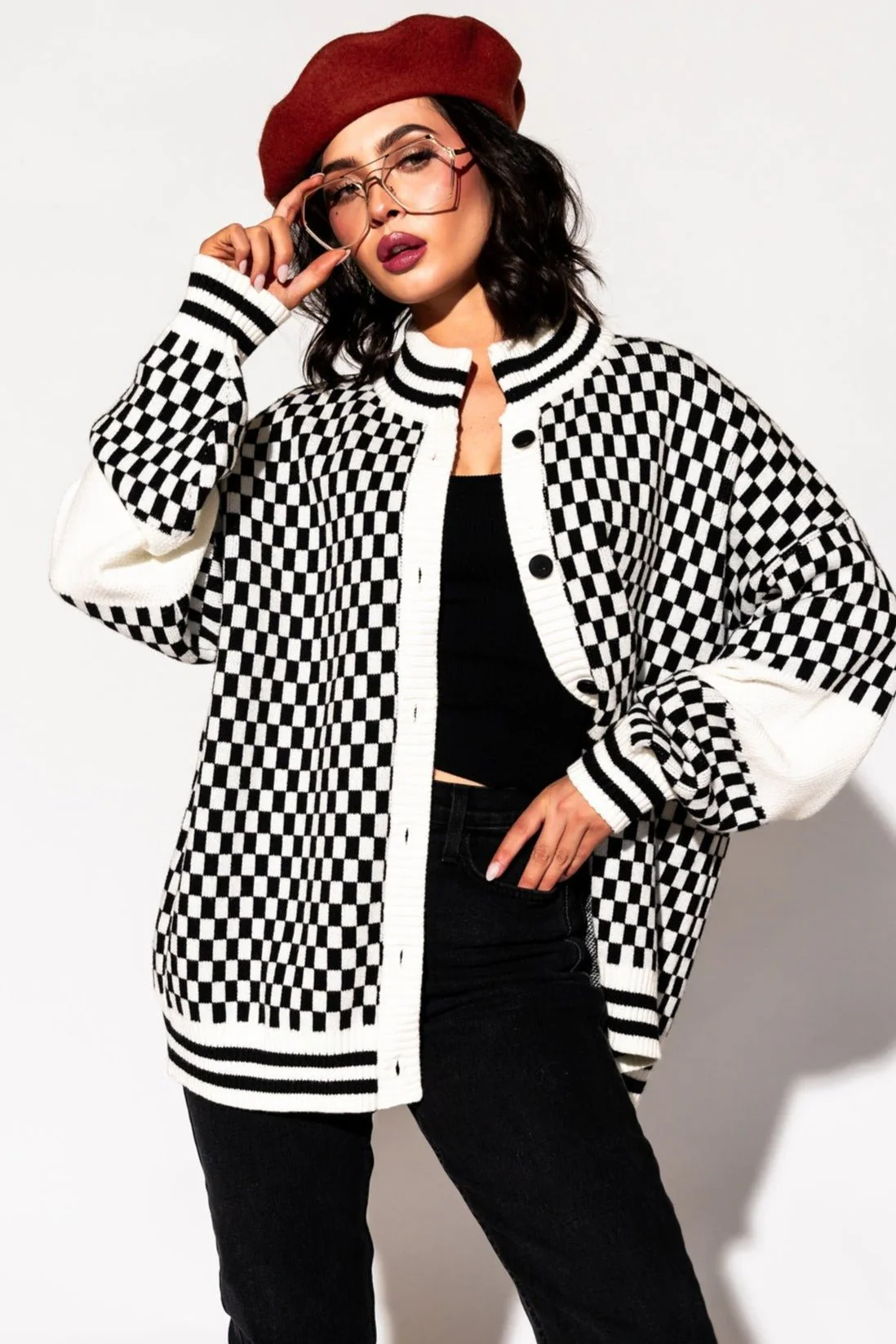 Get What I Want Grandpa Cardigan in Black + White