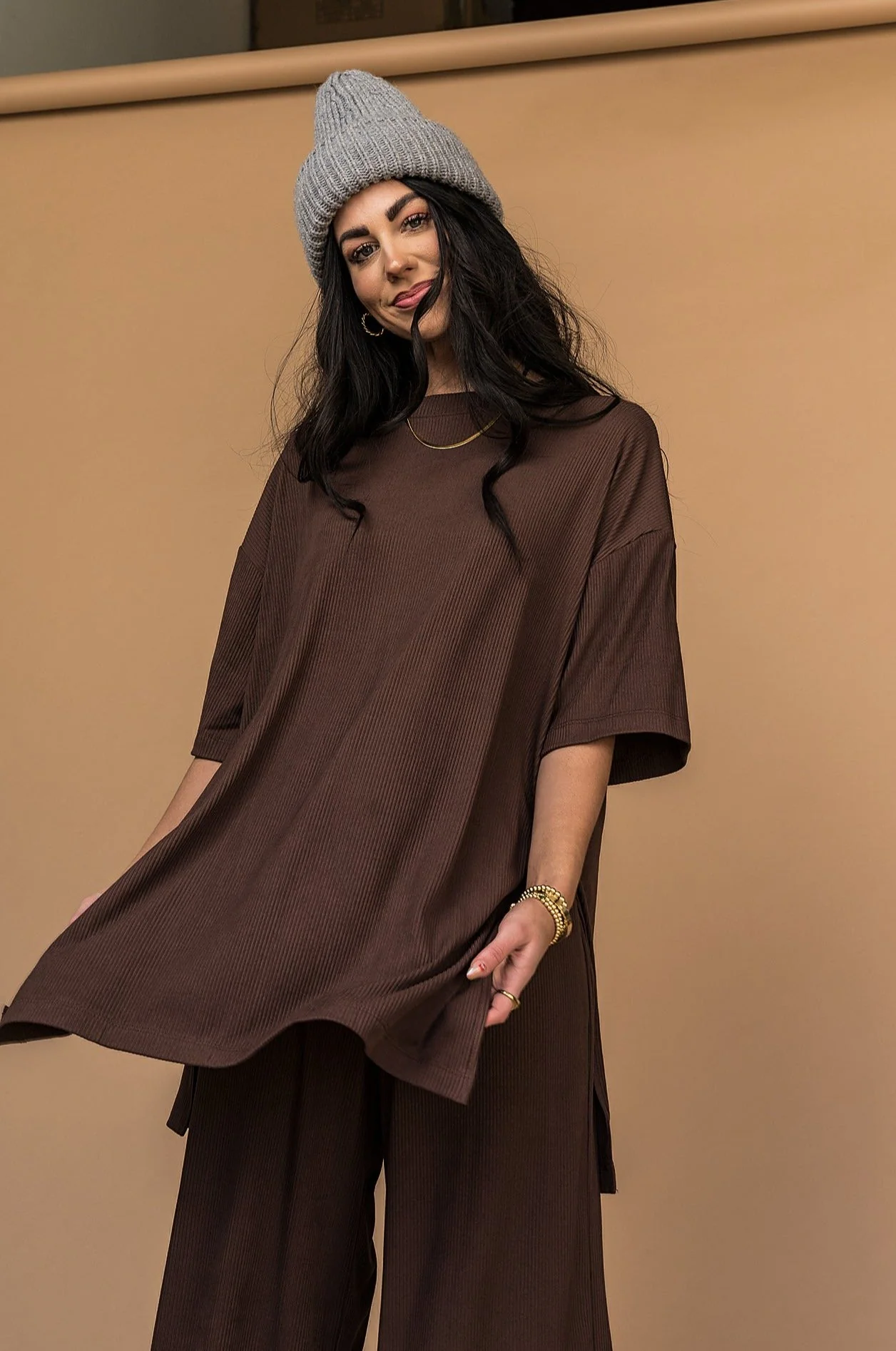 Lex Ribbed Playsuit in Mocha