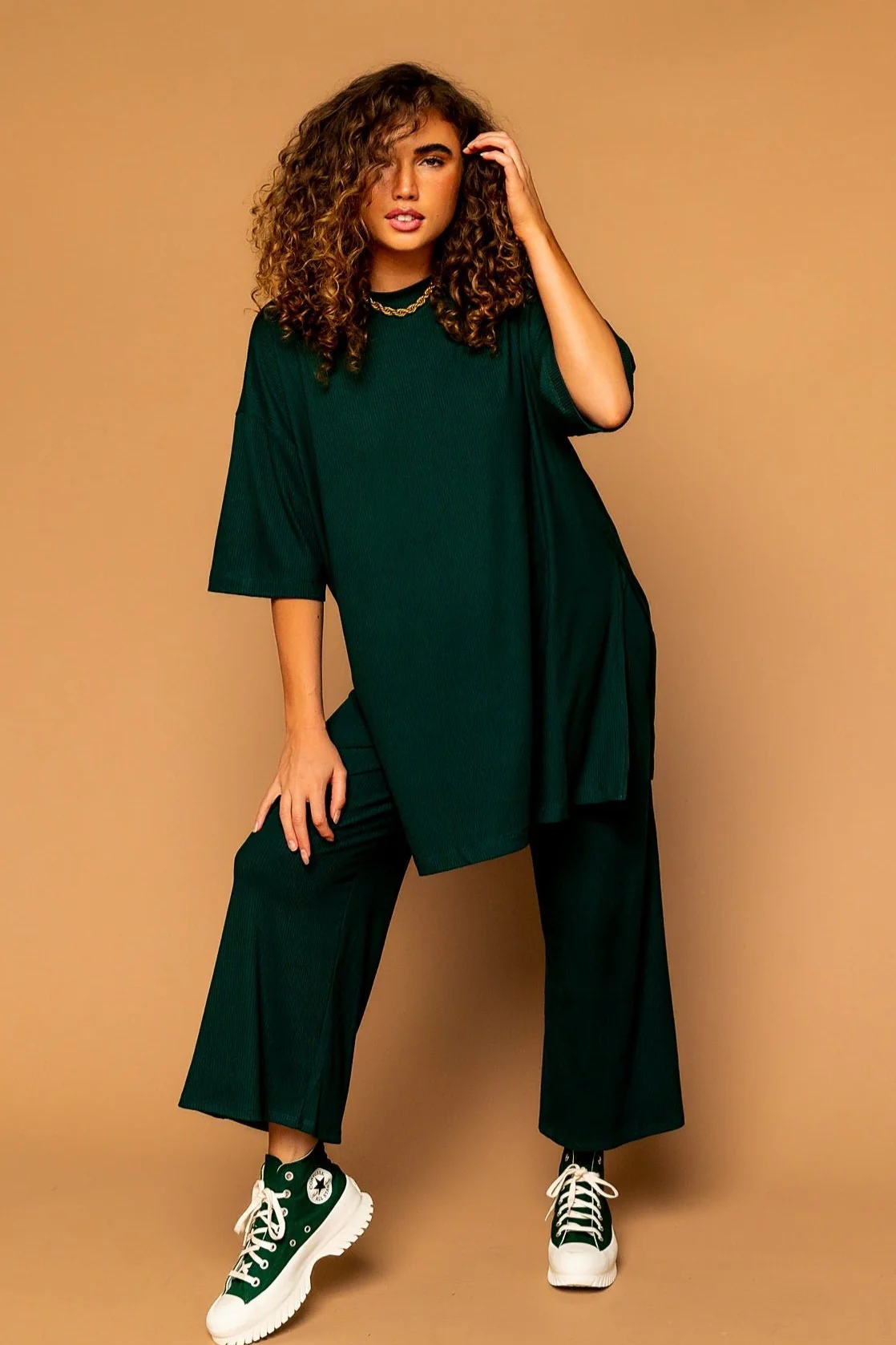Lex Ribbed Playsuit in Emerald