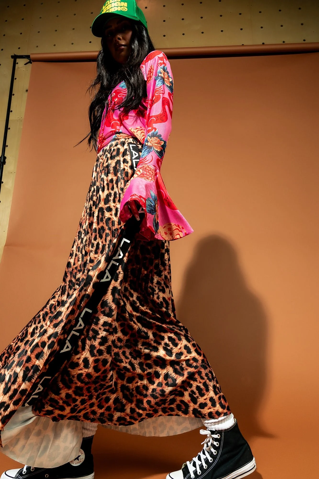 Sporty Chic Leopard Pleated Skirt