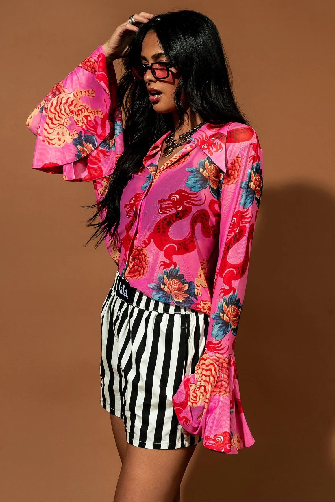 Paris For The Weekend Mesh Button Up in Year of the Dragon