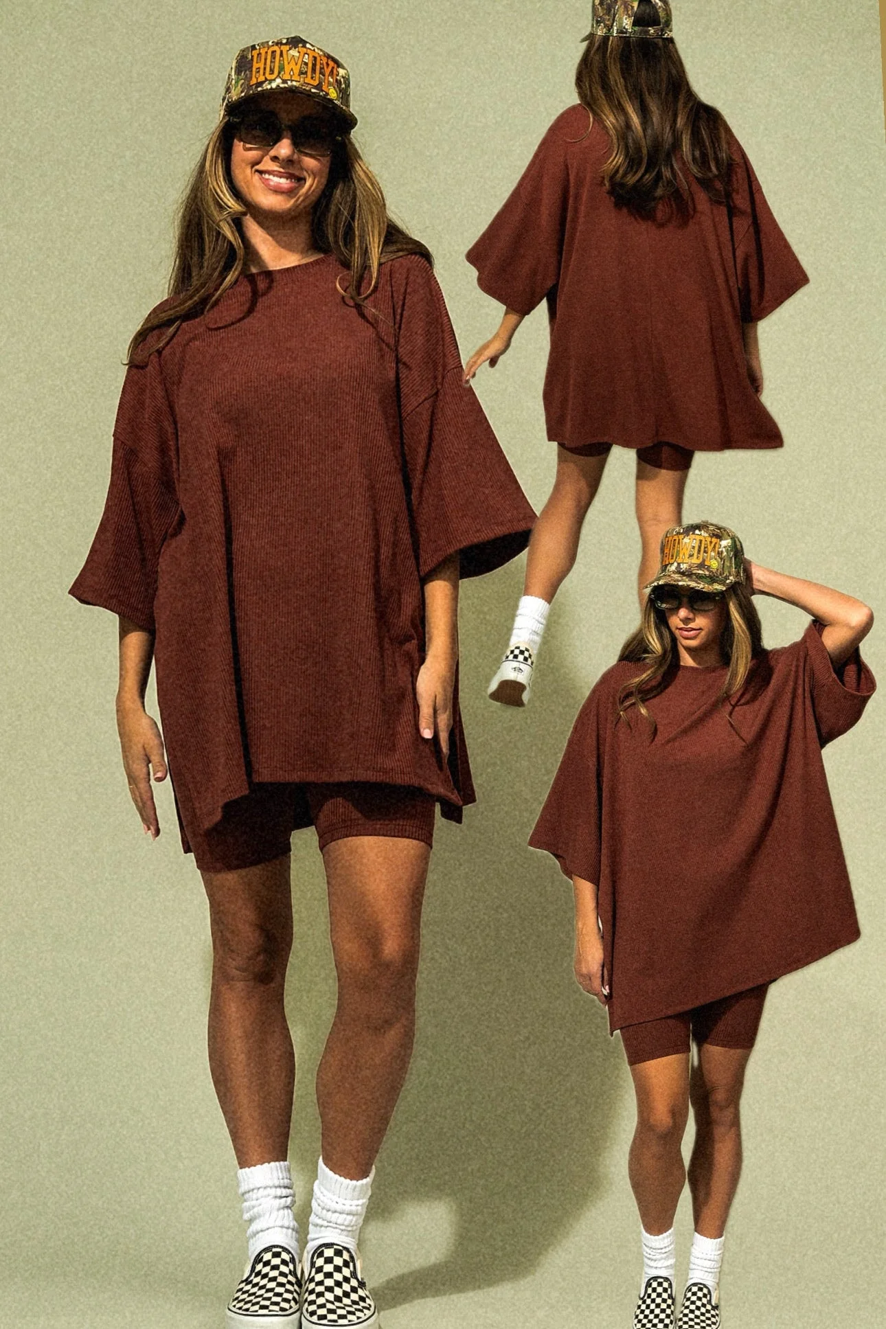 Malone Ribbed Biker Set in Cool Girl Brown